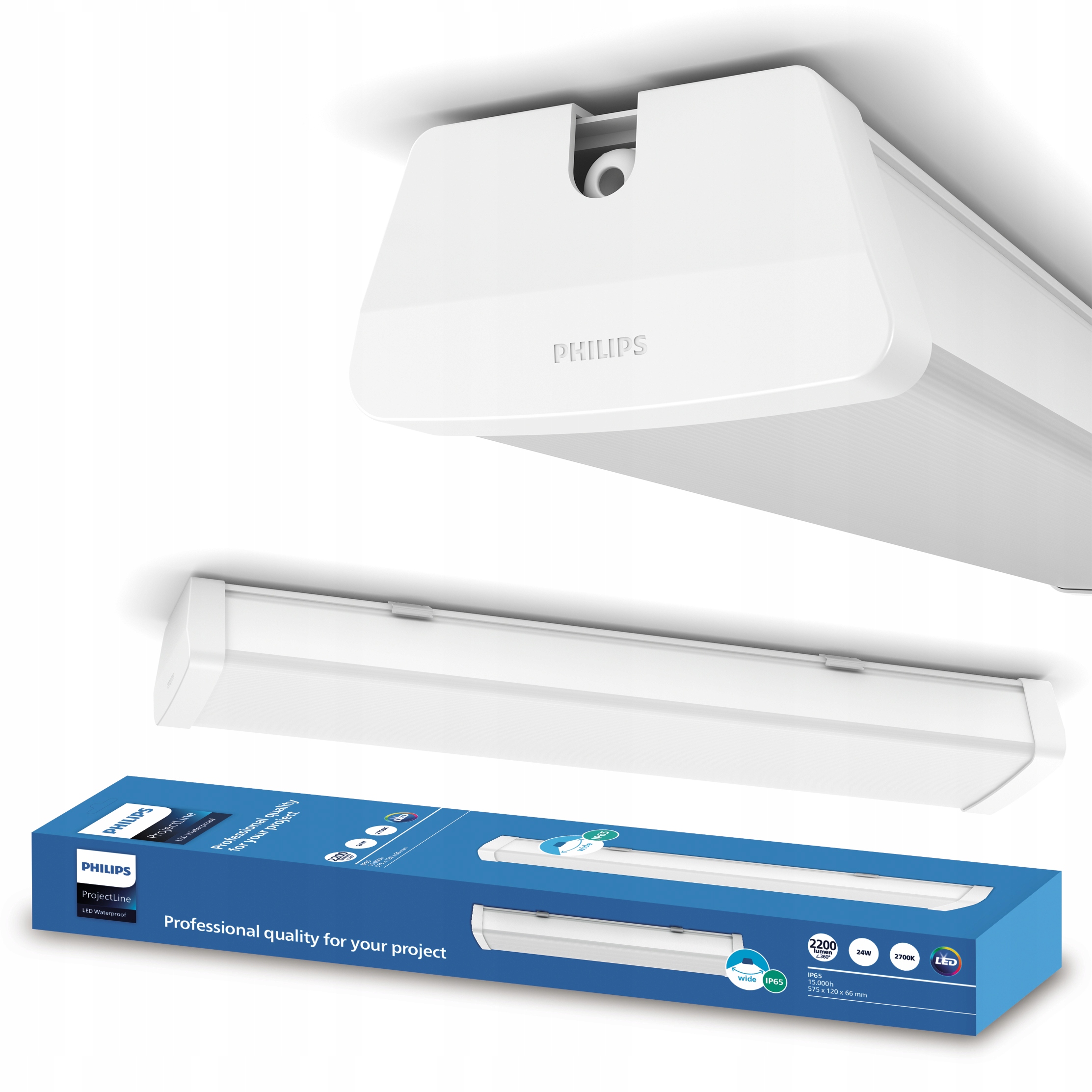 Hermetické Led svítidlo Philips 60 cm Lampa do garáže 24 W 2200 lm 2700K IP65