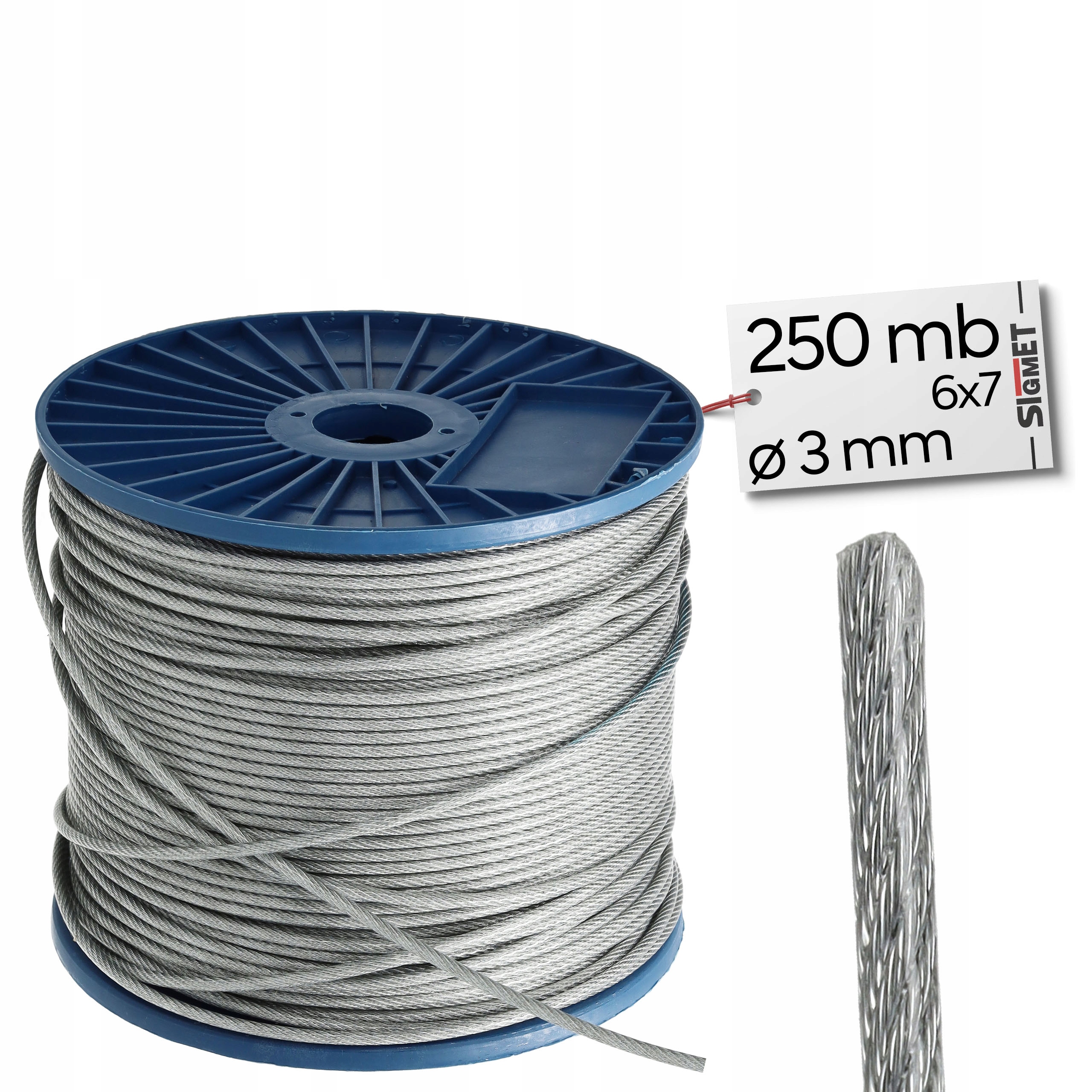 Pvc oceľové lano 3 mm 6x7, lanko v Pvc kryte 250 mb