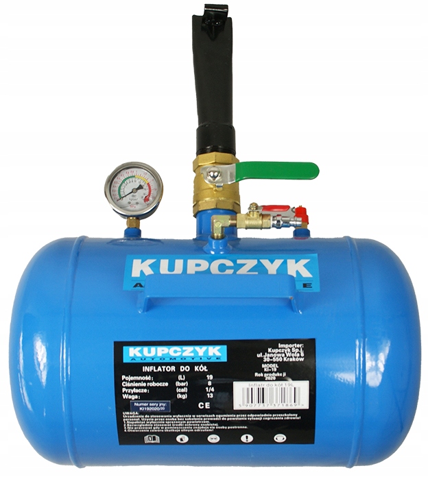 Inflator do pompowania opon kół zbiornik ciśnieniowy 19 L Kupczyk