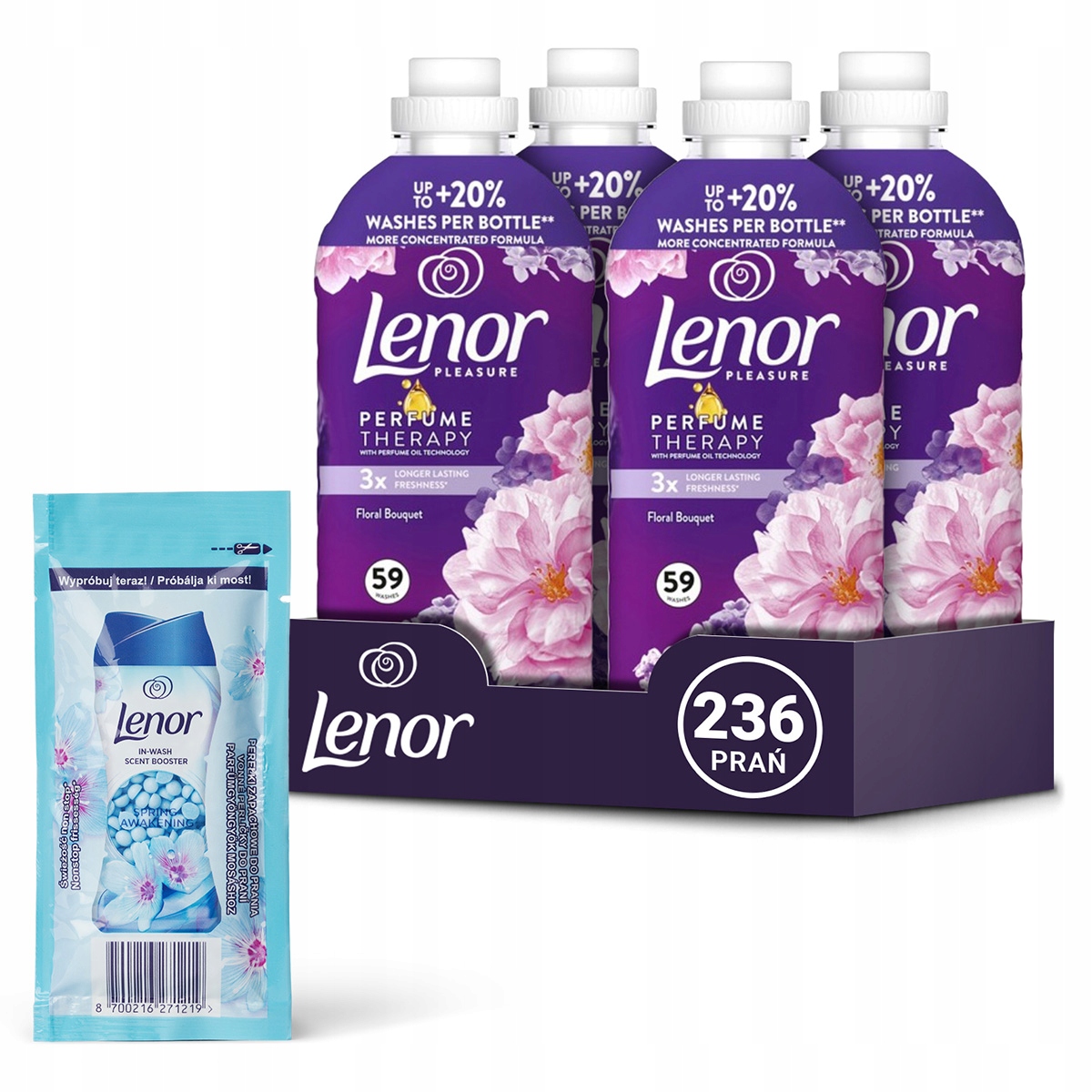 4x Lenor Płyn do płukania tkanin Floral Bouquet, 236 prań Próbka Gratis!