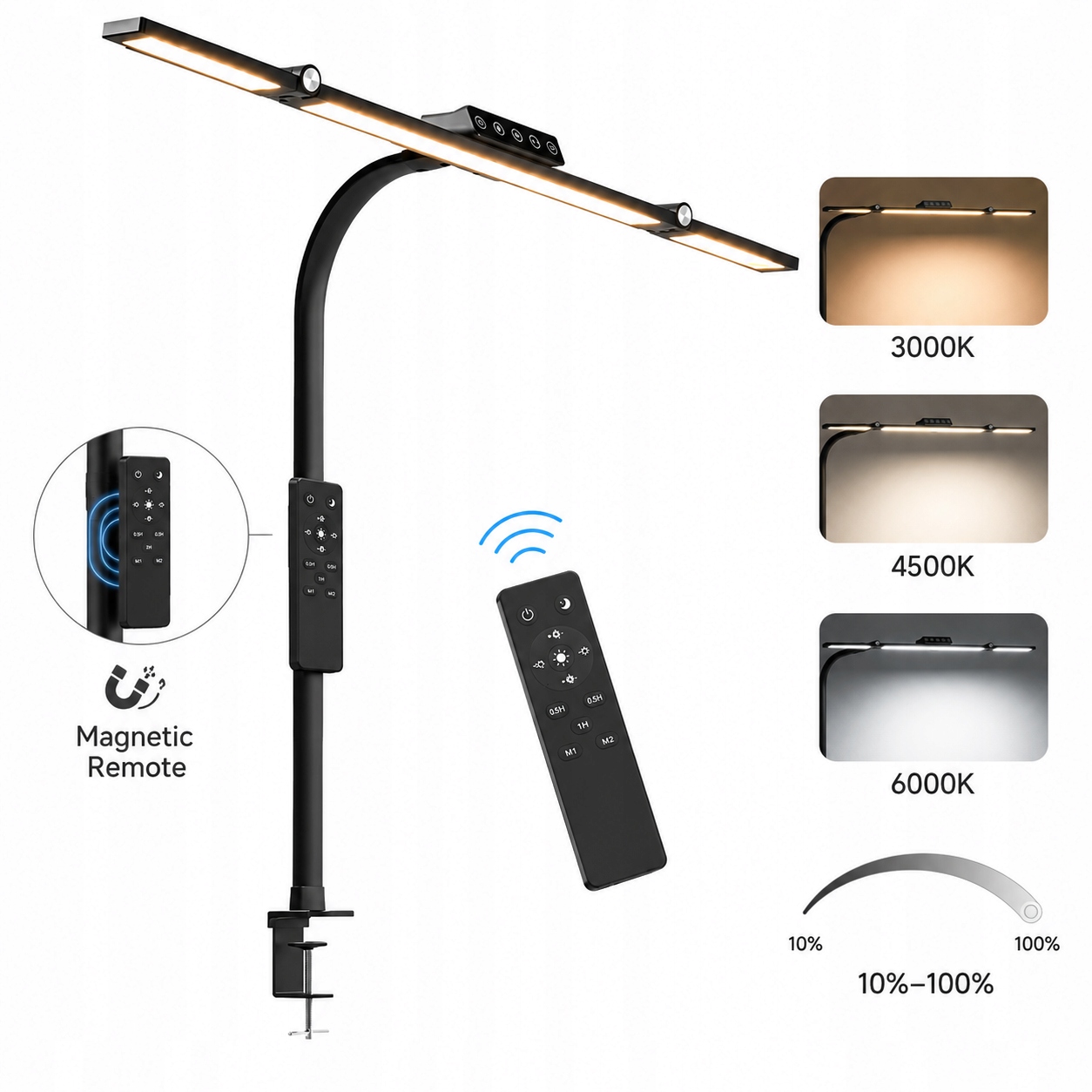 Led Kreslicí Lampa stolní bezstínová na stůl pro pracovní desku X dálkový ovladač