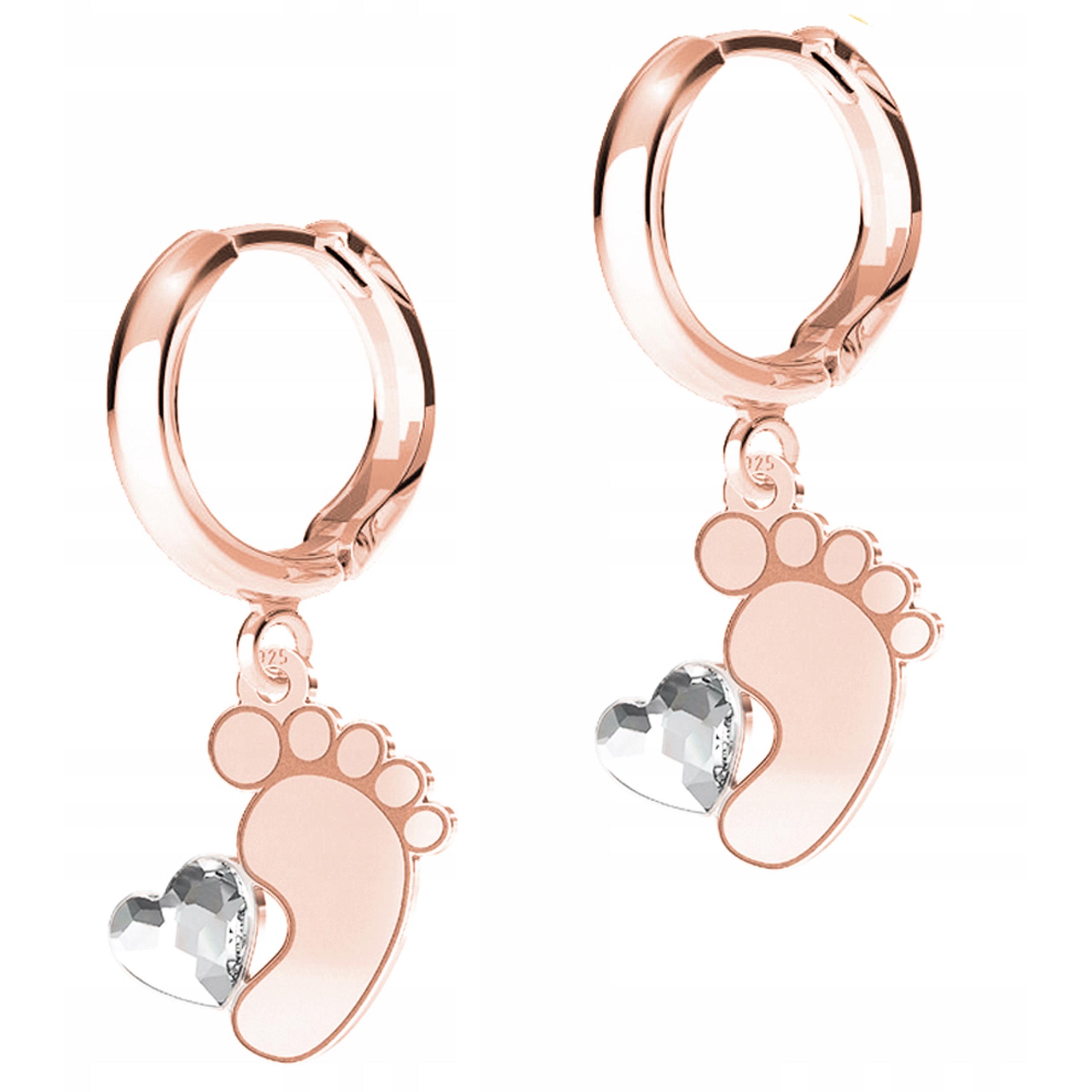 Náušnice Pozlacené Nohy Chodidla dítěte se Zirkonií Srdce Noha Stříbro 925