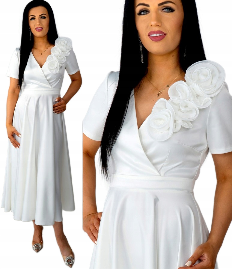 Dámské šaty na křtinové přijímání Šaty Elegantní saténová Ecru M