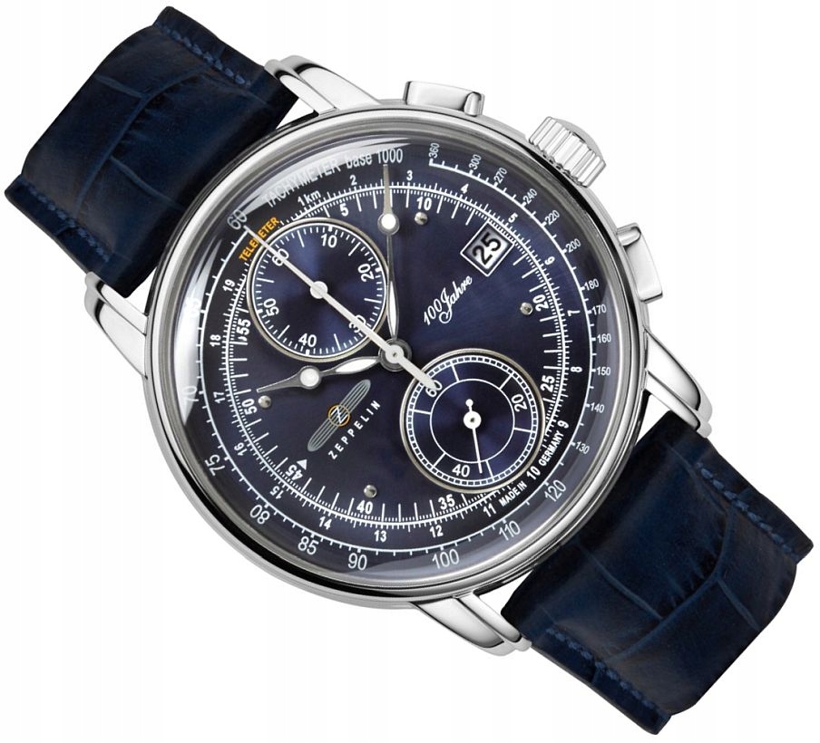 Nové Pánské Hodinky Zeppelin 8670-3 Vintage Chrono Blue Na Pásku Ø42 mm Box