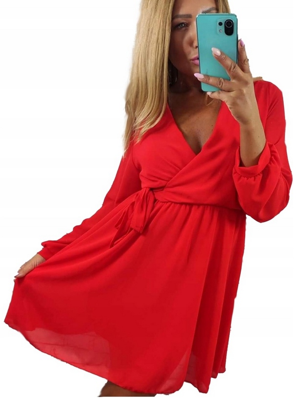 Šaty Elegantní žoržetový výstřih do pasu, velké velikosti, červená vel 50