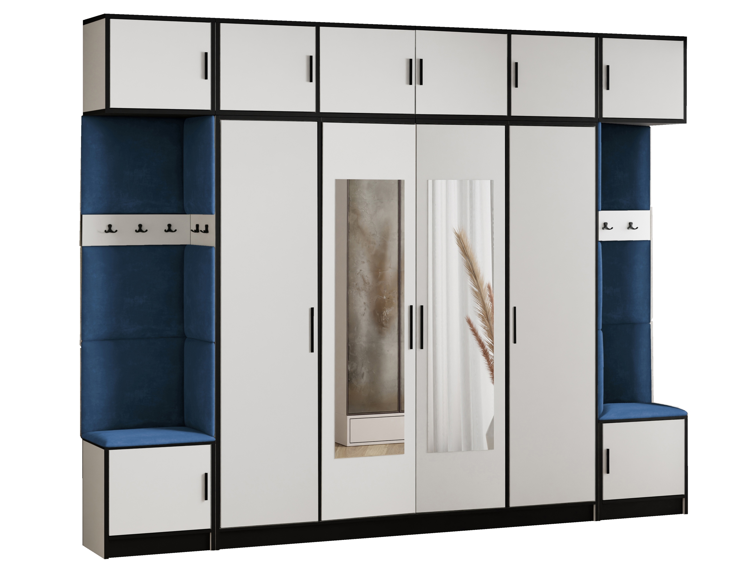 Šatní skříň s nástavcem Dior 17 bílá modrý látkový sedák