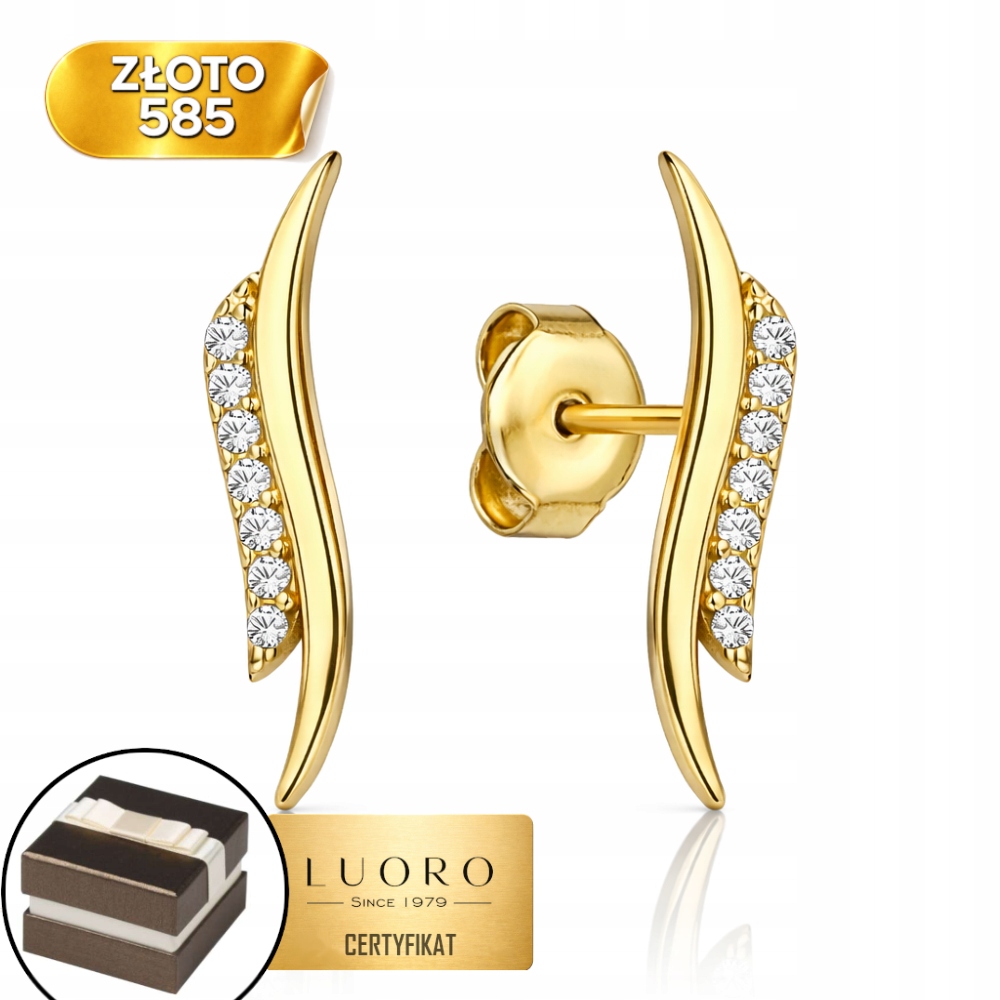 Náušnice Zlaté 585 14K Jemná Vlna 1,6 CM Krabička Dárek Certifikát