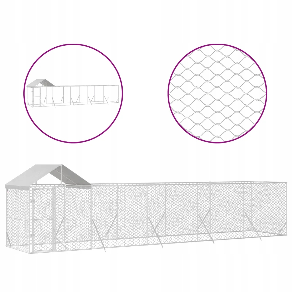 Levně Kotec pro psa se střechou, stříbrná, 10x2x2,5 m, ocel