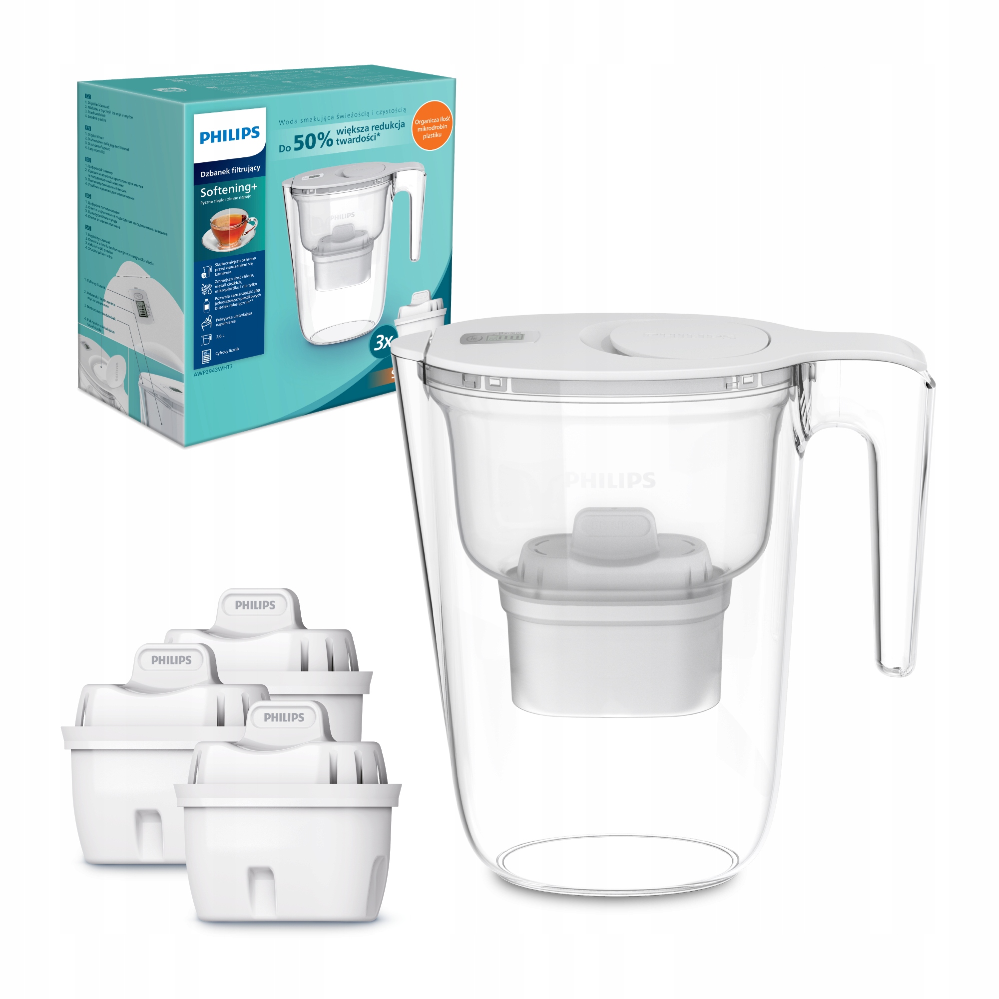 Dzbanek filtrujący Philips 2,6L filtr 3 szt.