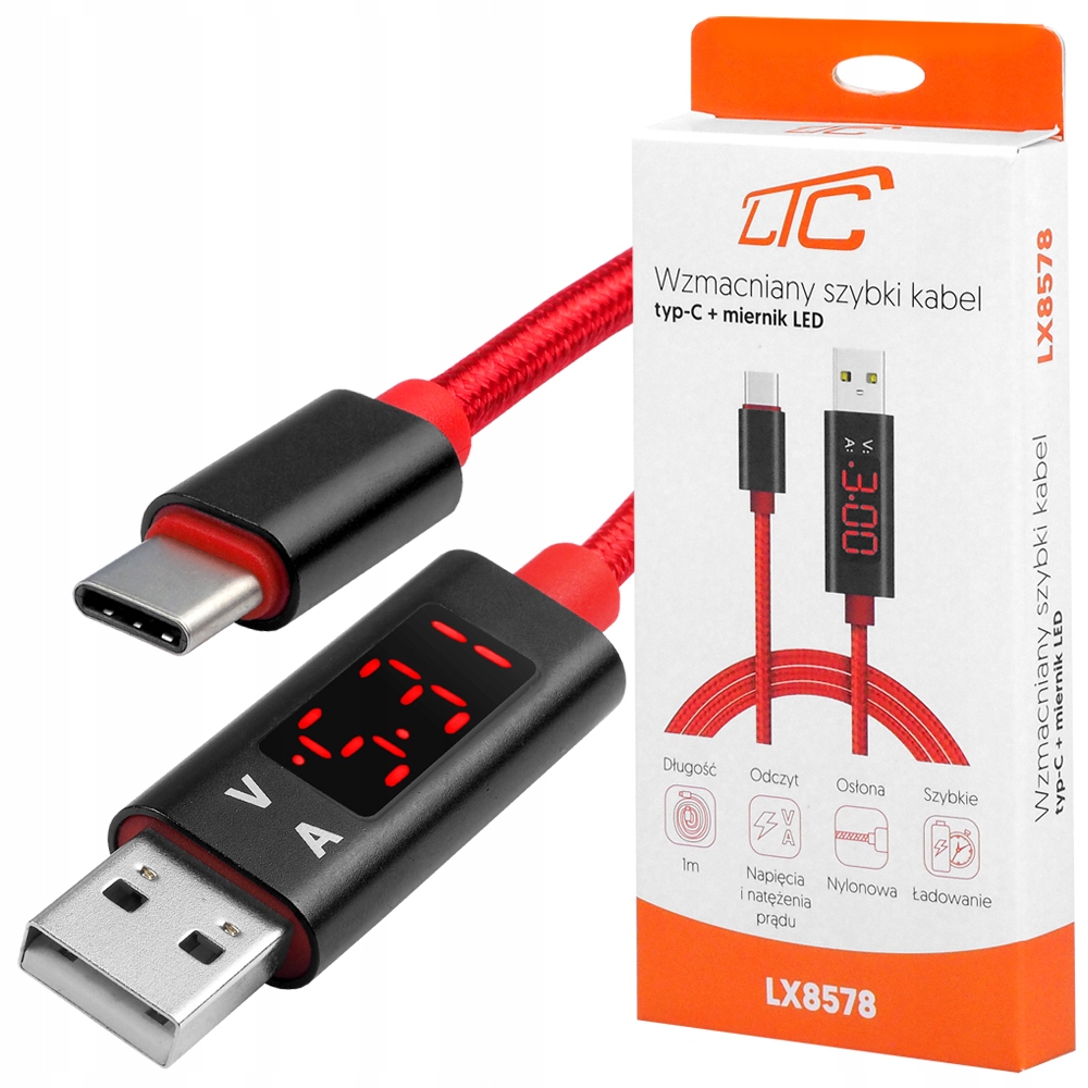 

Wzmacniany Kabel Usb Typu-c 1m z miernikiem Ltc