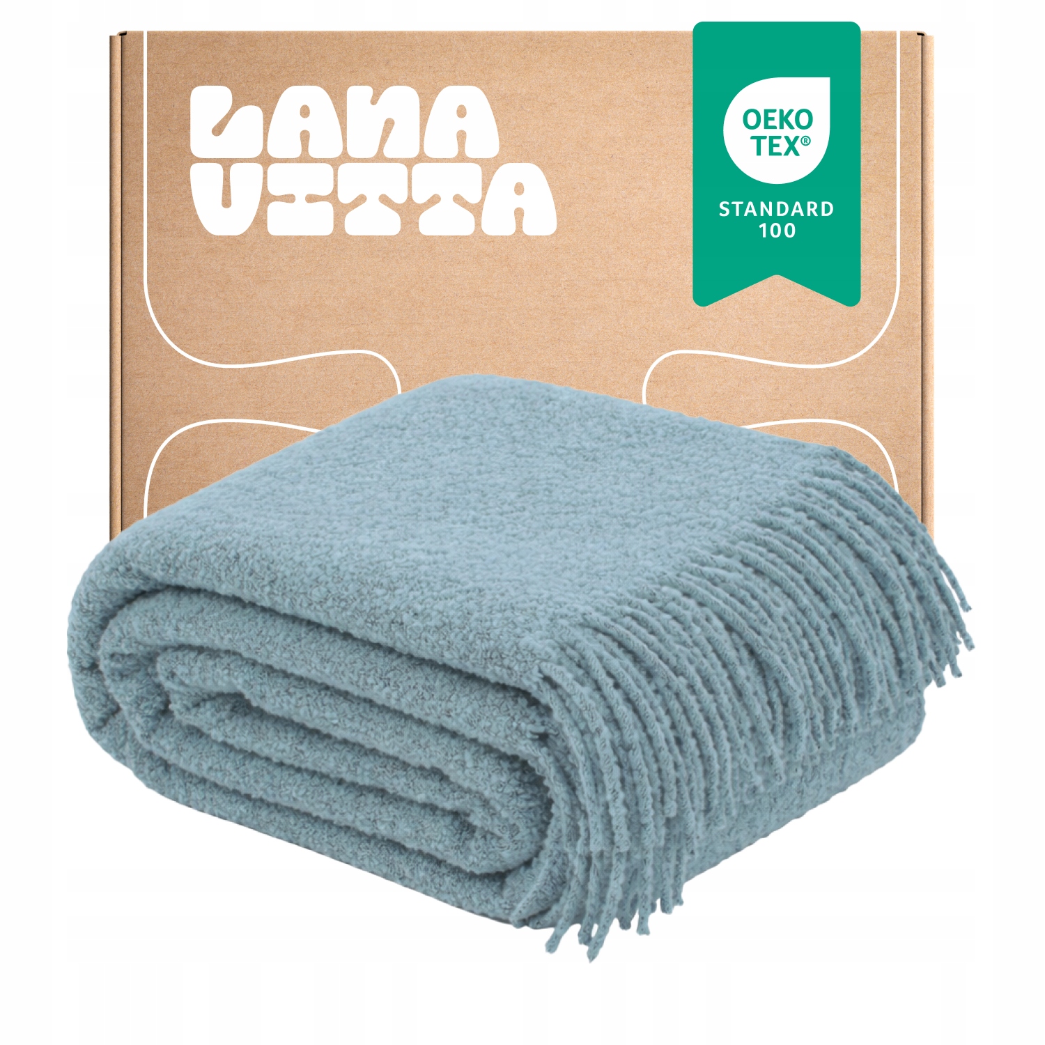 Deka Boucle Lounge Přehoz na postel Vlněný pléd Světle modrá 140×200 cm