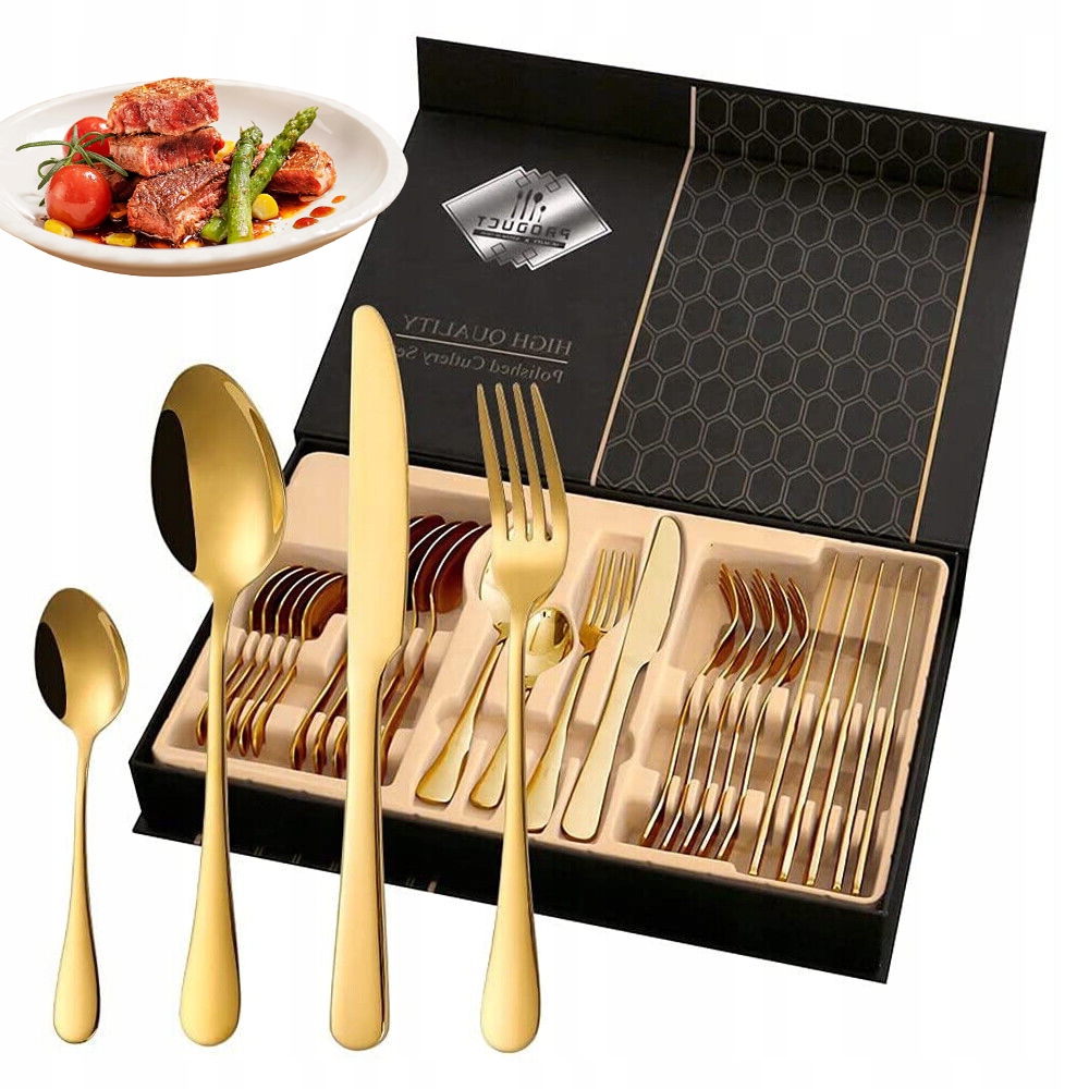Sada 24 Zlatých Příborů Sada Příborů Pro 6 Osob Západní Nádobí