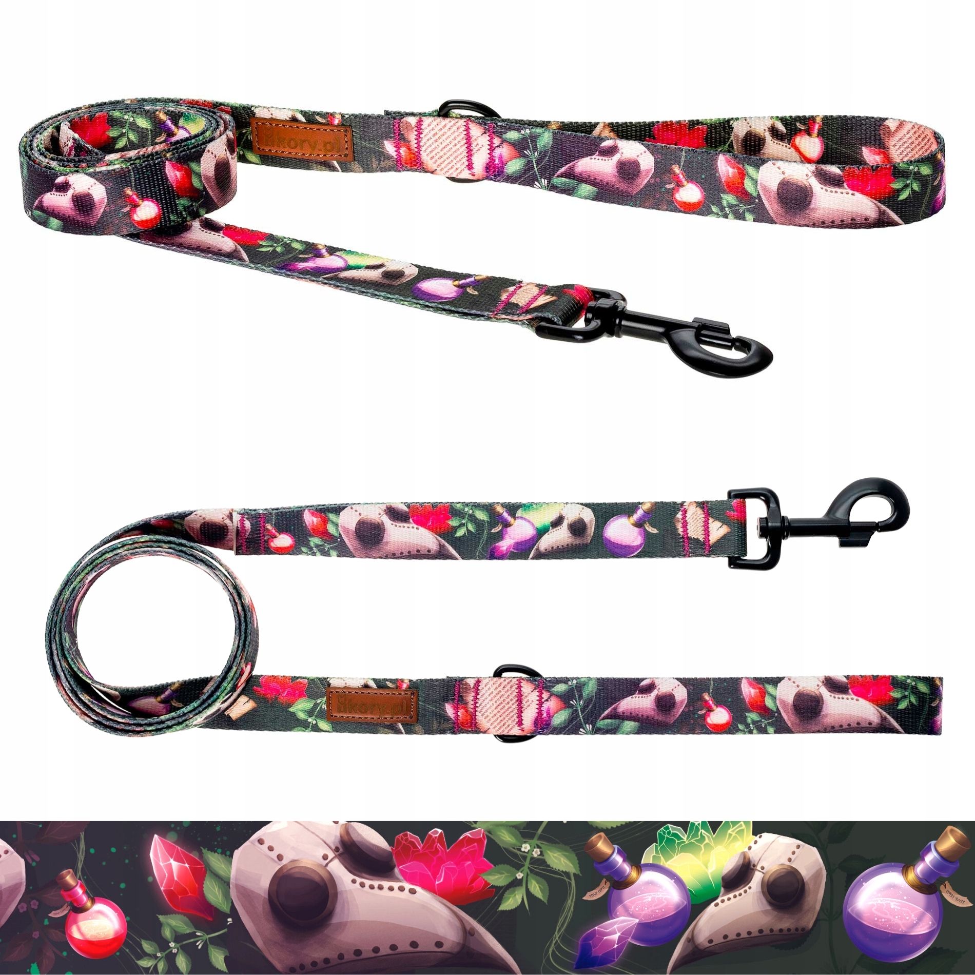 Levně Barevné vodítko pro psa teriéra do 20 kg 150 cm Ukory Lebky s potiskem