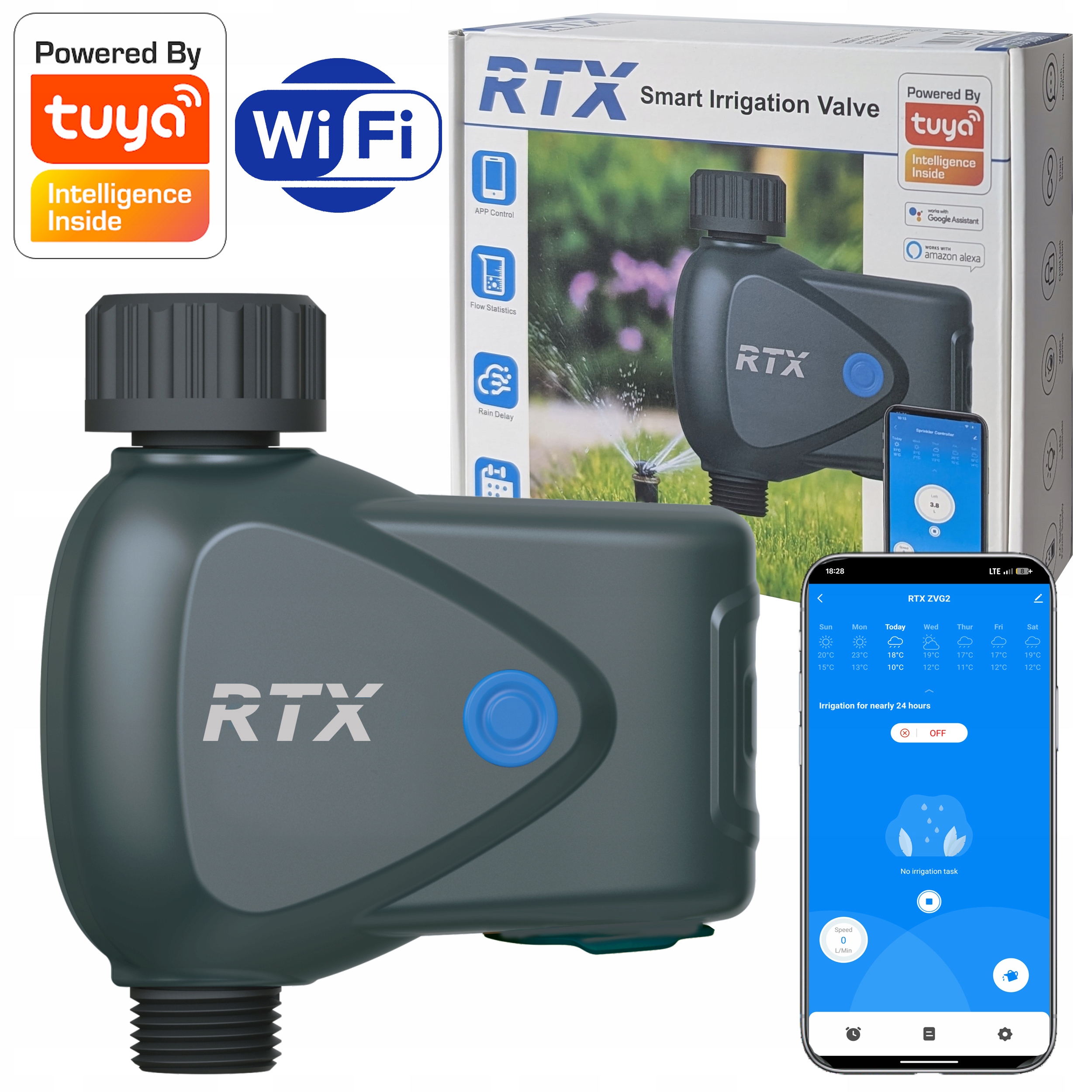Rtx Ventilový zavlažovací systém pro zavlažování zahrady Tuya Wi-Fi Měření vody