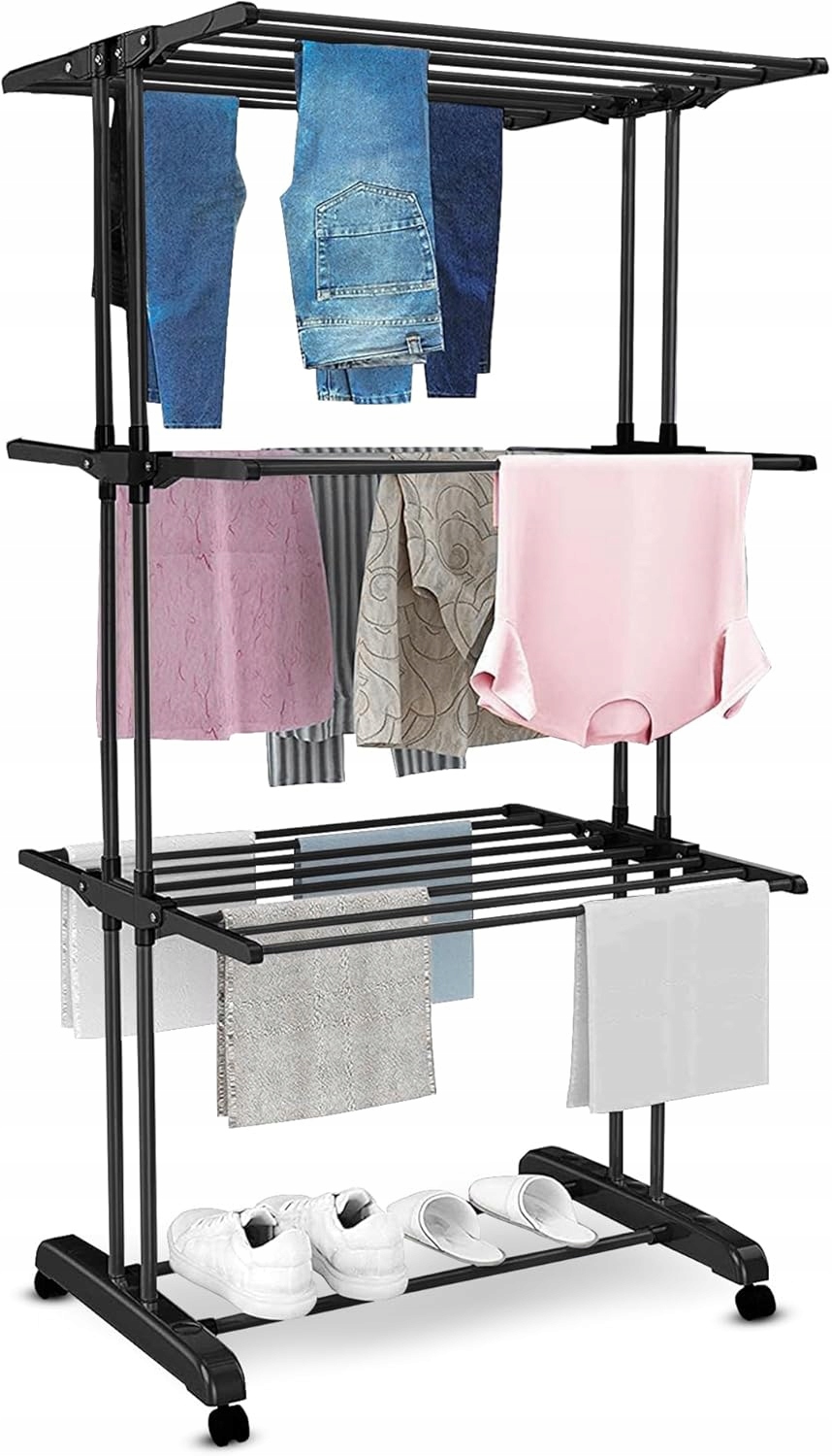 Levně Sušák 3-úrovňový se 4 kolečky 72x50x172 cm, černý