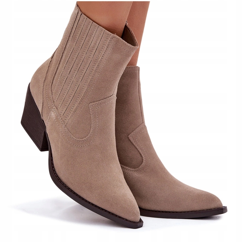 Kotníkové Boty Kovbojské Boty Dámské Semišové Podpatek Sloupek Zip Zateplené Béžové 40
