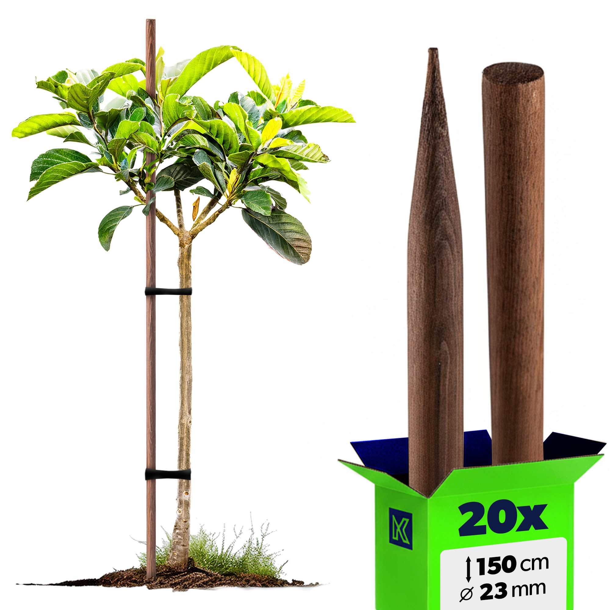 20 x Dřevěné Rajčatové Tyče 150 cm Impregnované Podpěry Na Stromky 23 mm