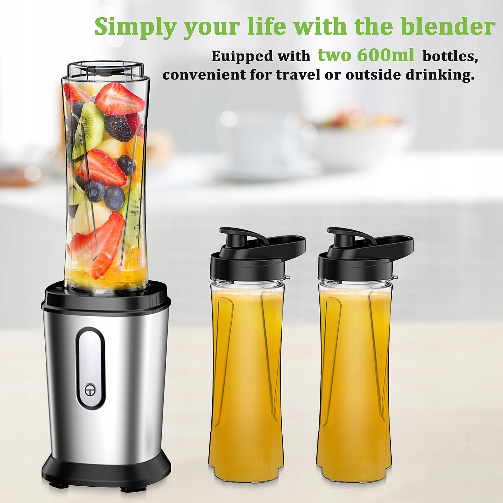 Qxmcov Blender 500W Mini Smoothie Maker 2x600ml BPA Free Stal Nierdzewna — miniatura 4