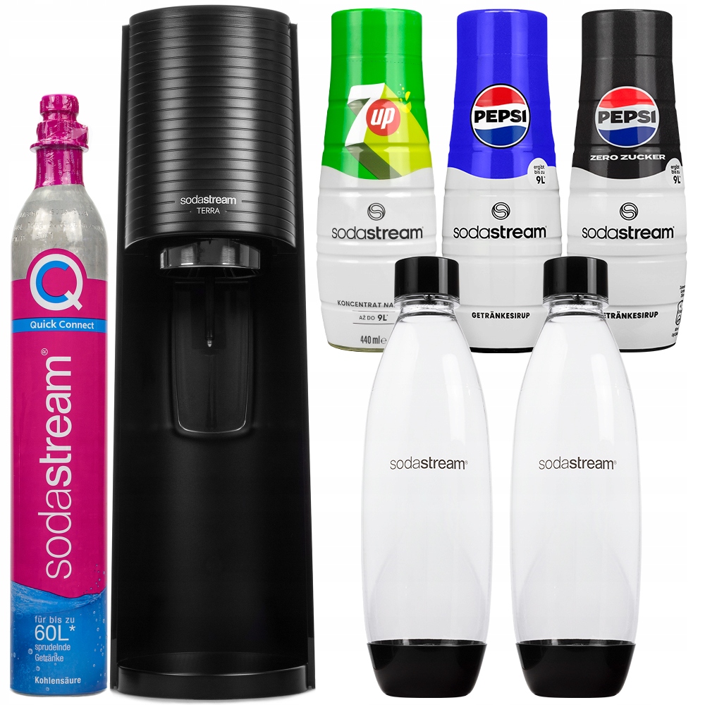 Zestaw Saturator Sodastream Terra Black Z 2 Butelkami Syropy Koncentraty