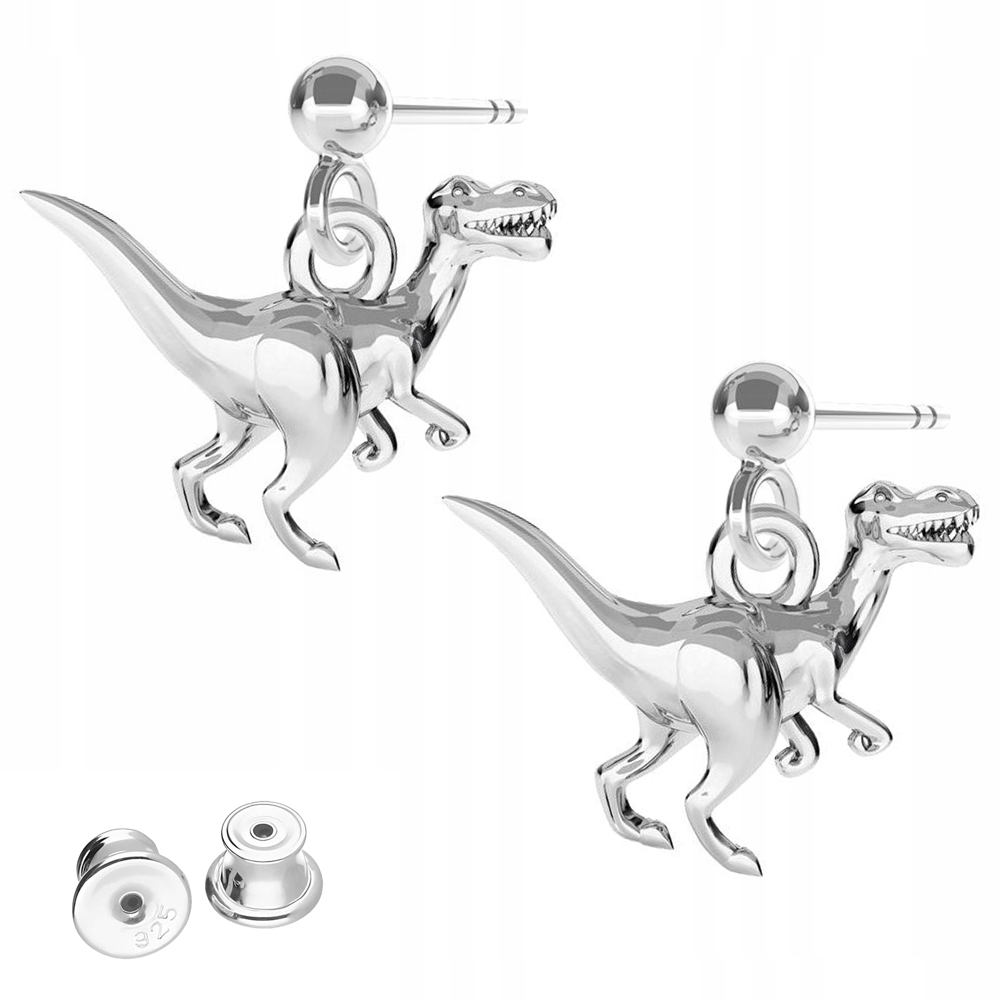 Stříbrné Náušnice Dinosauři T-rex s dinosaurem Dino Dinosaurus Stříbro 925