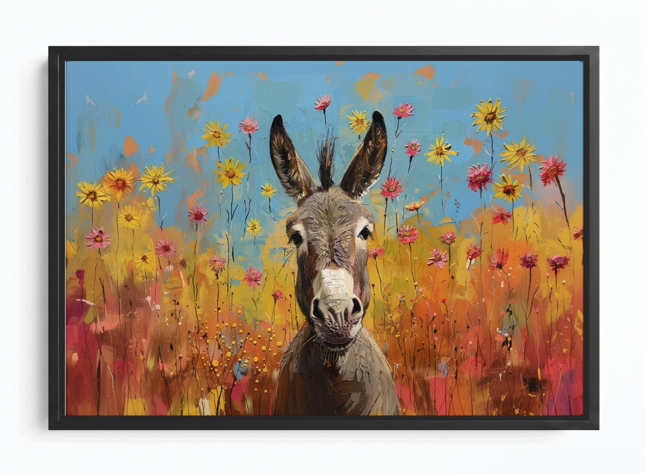 Obraz Rám Americký Box Zvíře Portrét Osel Louka Květiny 60x40