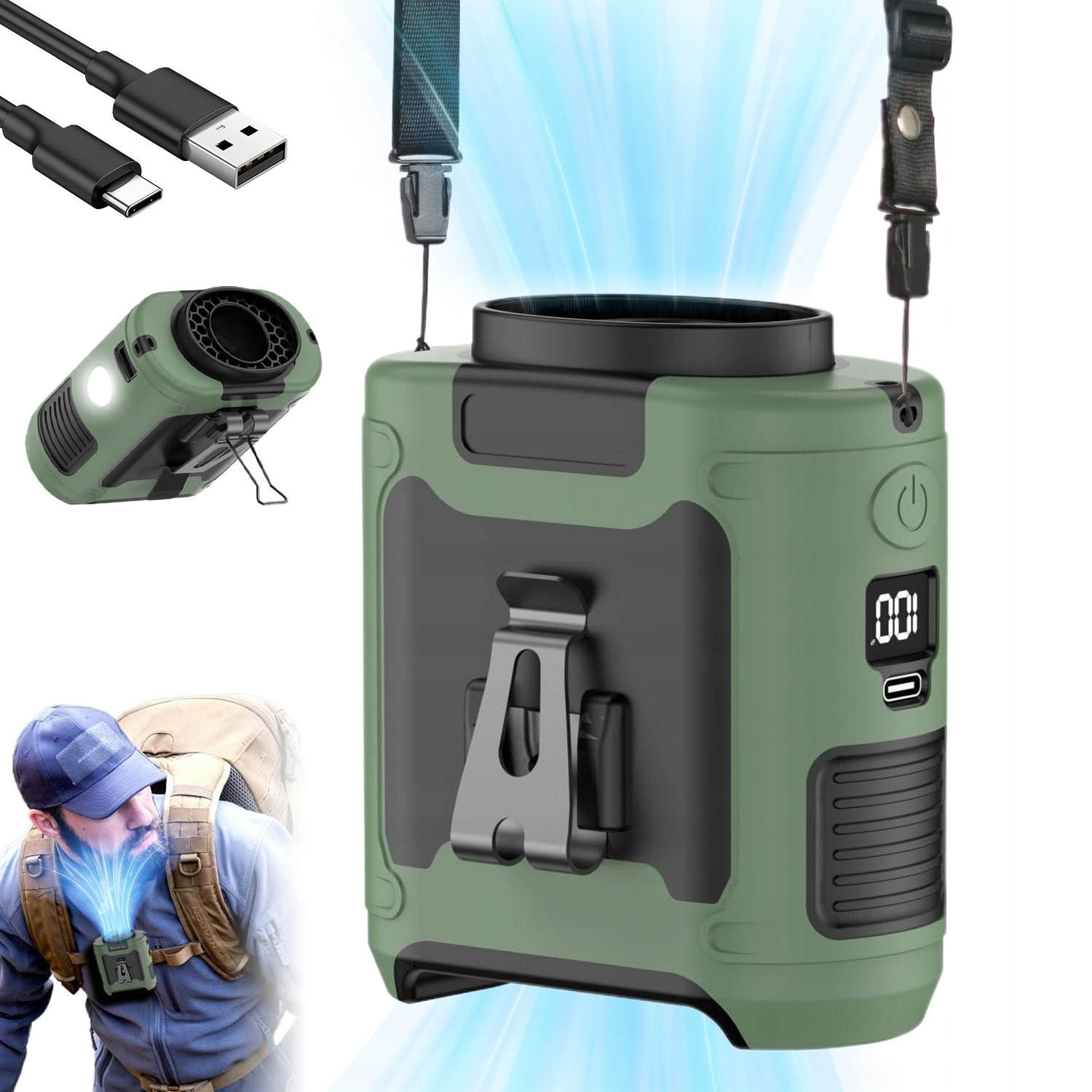 Závěsný Ventilátor Mini Ventilátor 5 Rychlostních Stupňů S Funkcí Svítilny 10000MAH Usb