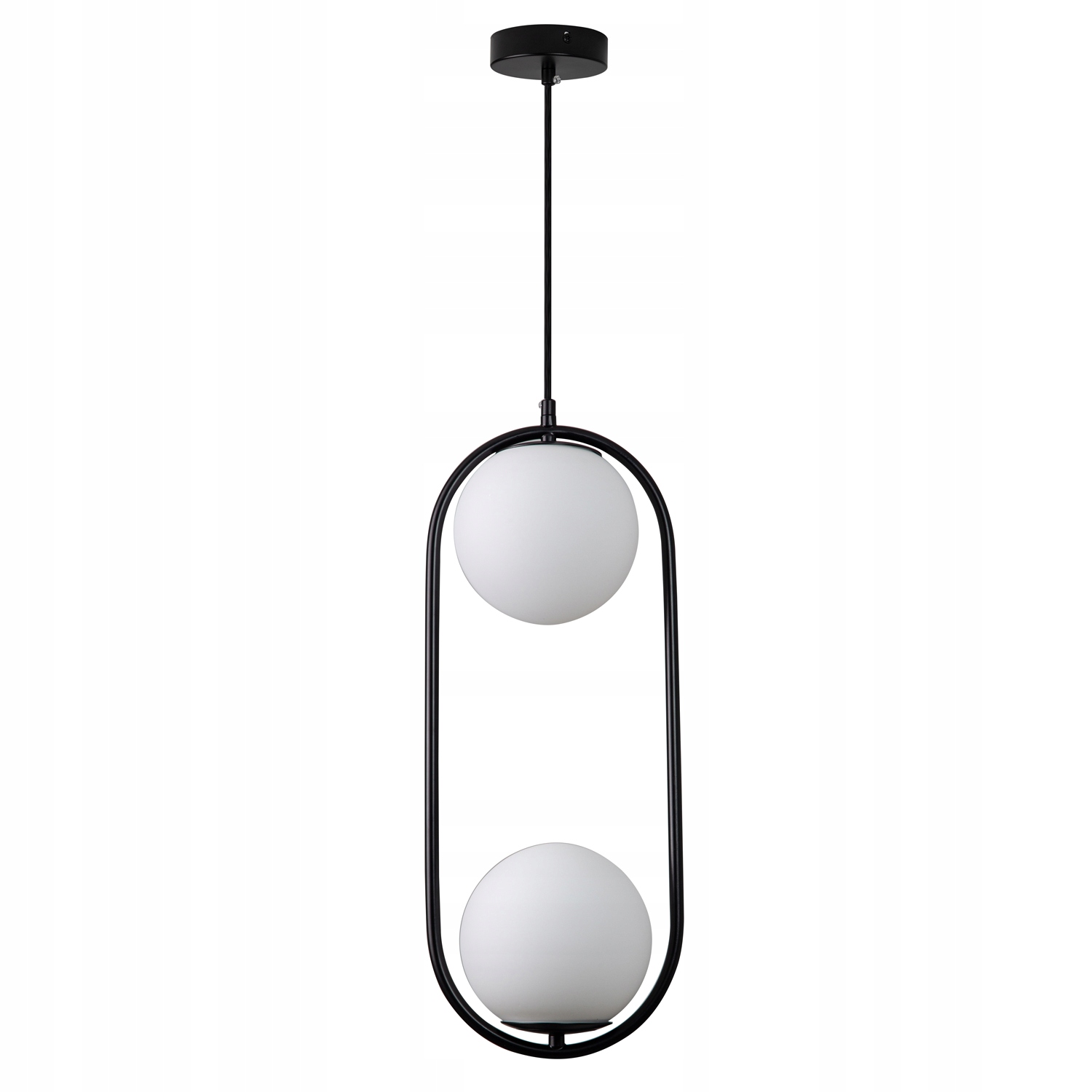 Dvojitá lampa Costa Duo, čierny rám, biele tienidlá do obývačky