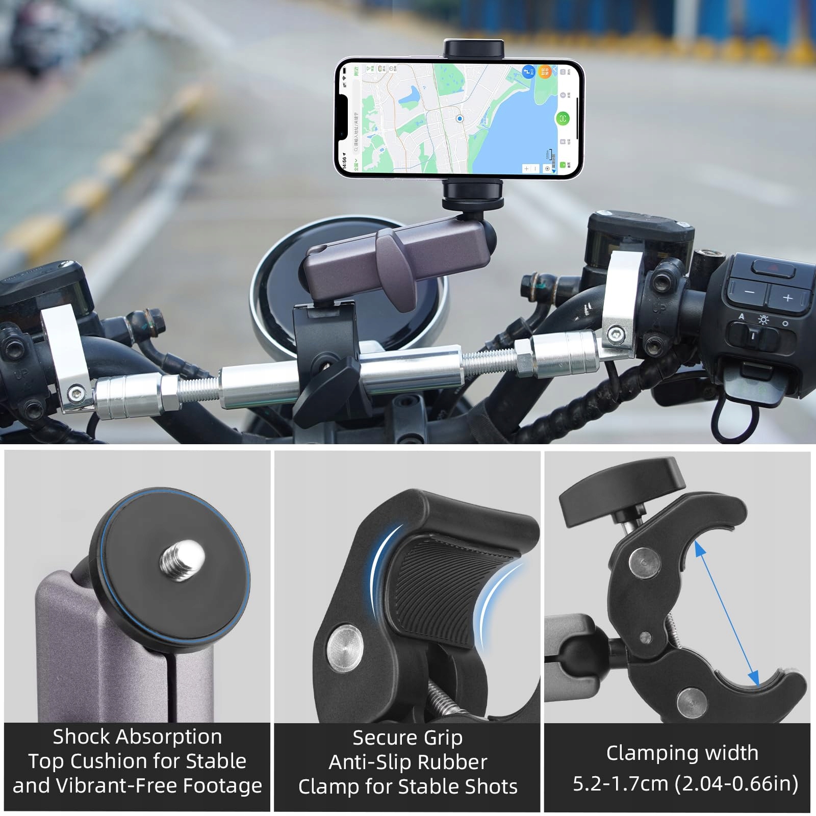 BRDRC Uchwyt Rowerowy Motocyklowy Aluminium do Insta360 DJI GoPro Wersja 1 — miniatura 4