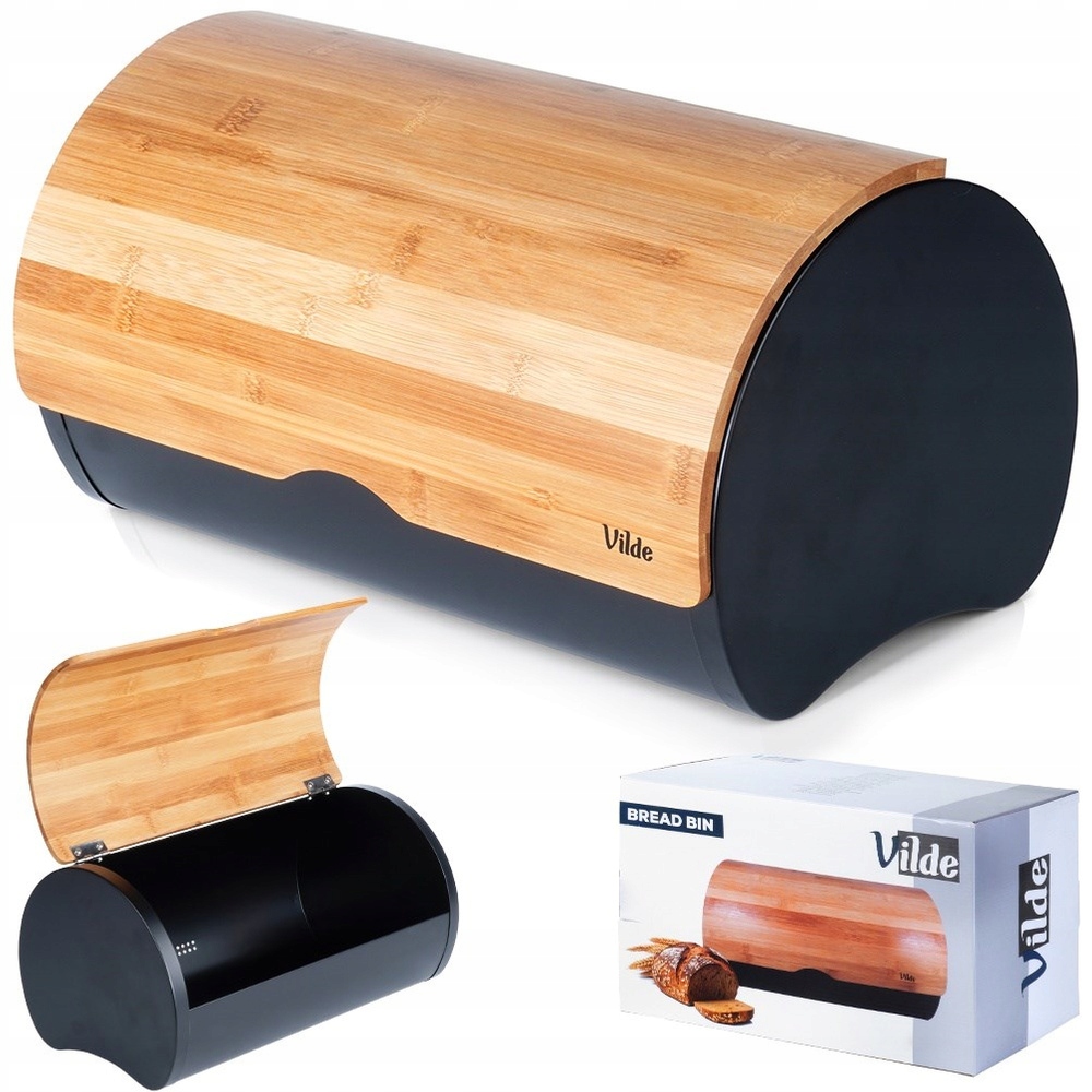 Chlebník Černý kovový bambusový kuchyňský zásobník na pečivo