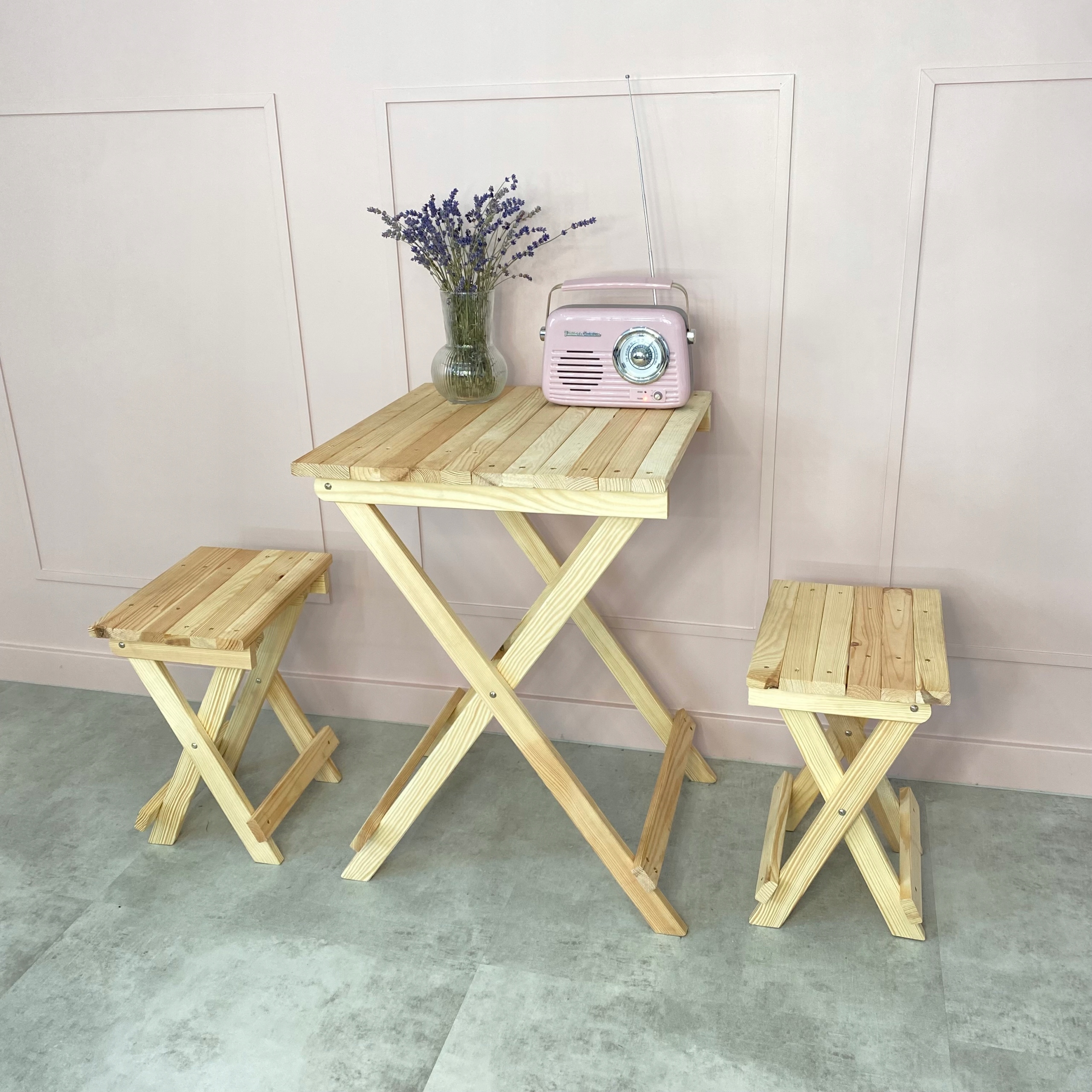 Stolik składany DREWNIANY 49x49x69CM STOLIK TURYSTYCZNY BALKONOWY OGRODOWY Wysokość mebla 69 cm