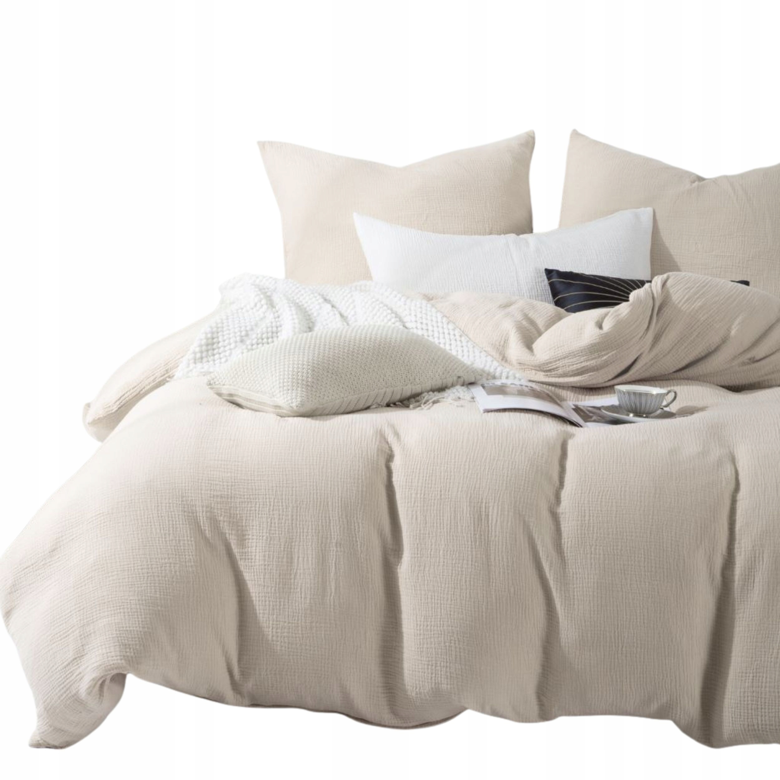 Pościel Bawełniana Muślin 160x200 Komplet Delikatna Oddychająca Jasny Beż