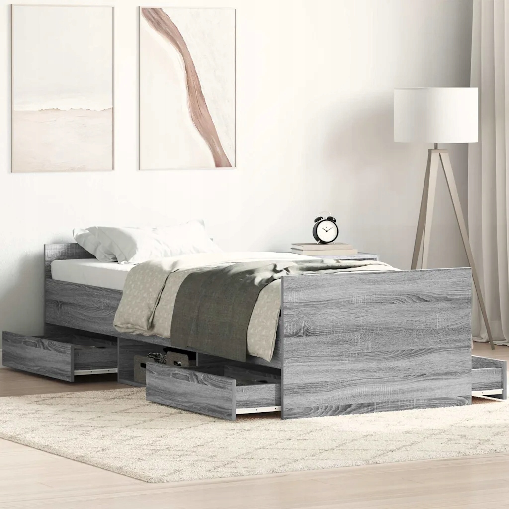 Rám postele s hlavovým a nožním čelem šedý sonoma 90 x 200 cm Šedá 3203808