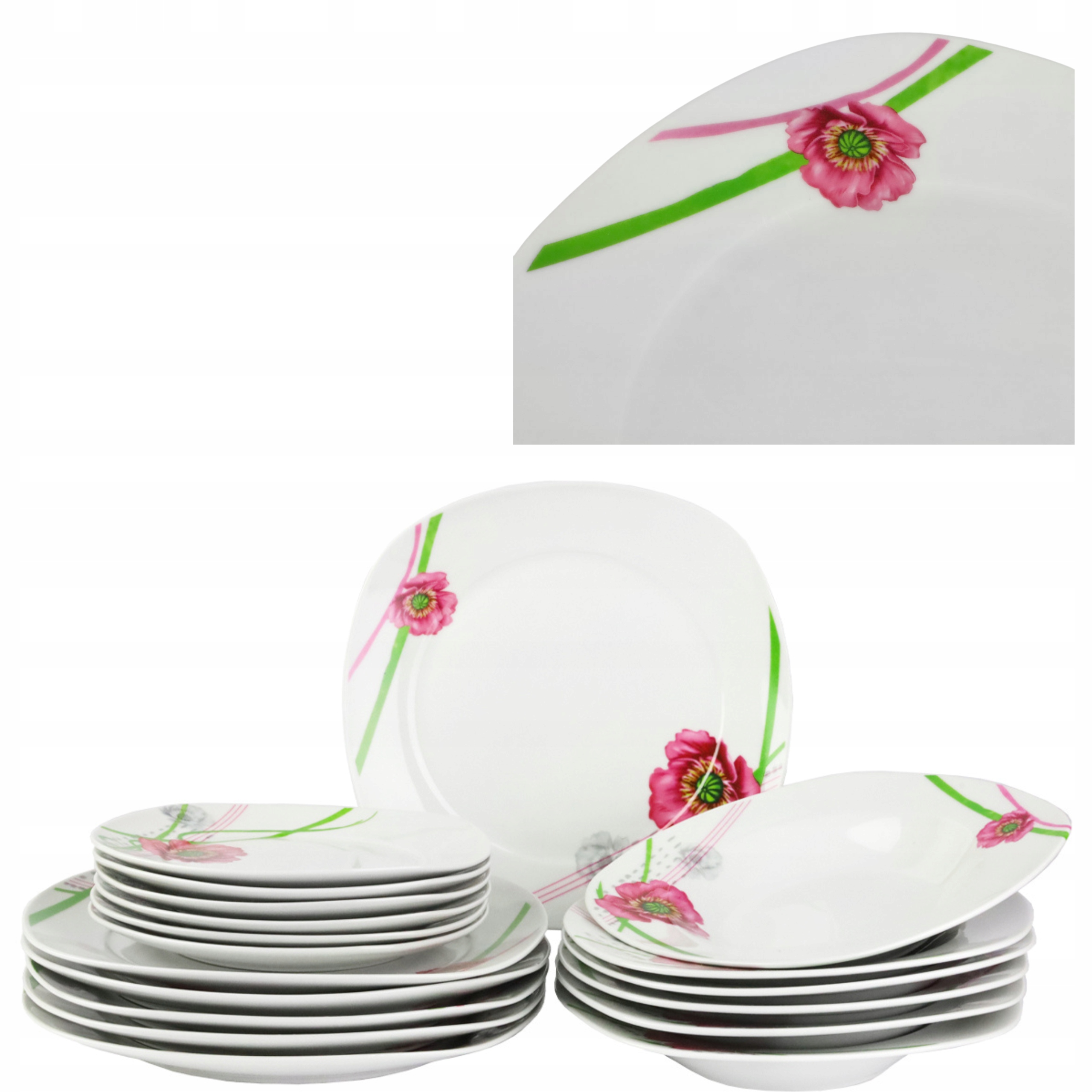 SERWIS OBIADOWY KOMPLET TALERZY KWADRATOWY AURA OPIUM KWIAT 18-EL