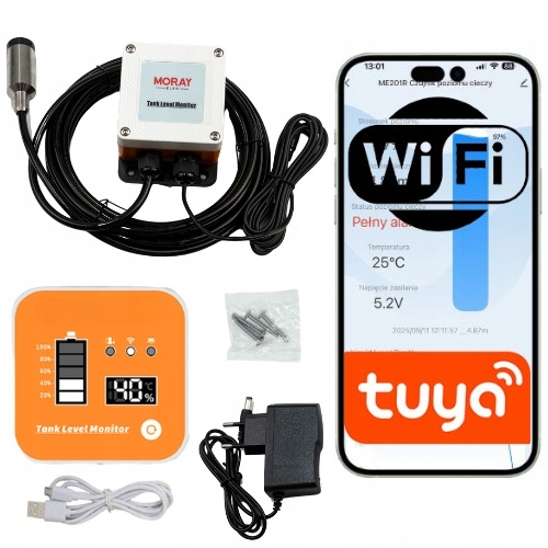 Czujnik poziomu cieczy 5m z sondą hydrostatyczną RF433 Tuya bramka WiFi LCD