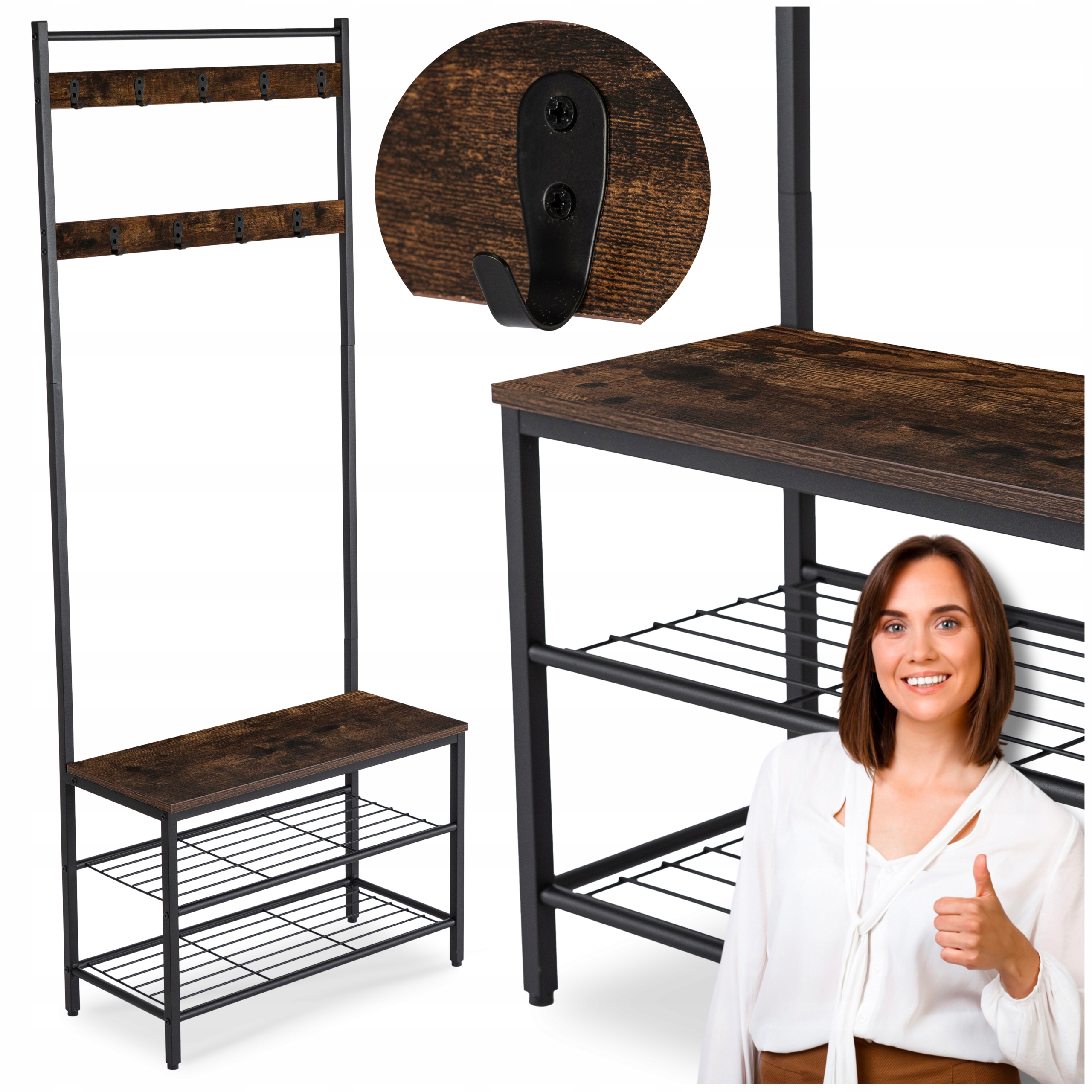 Stojanový stojanový věšák na bundy, kovový, pro rustikální šatník Jett