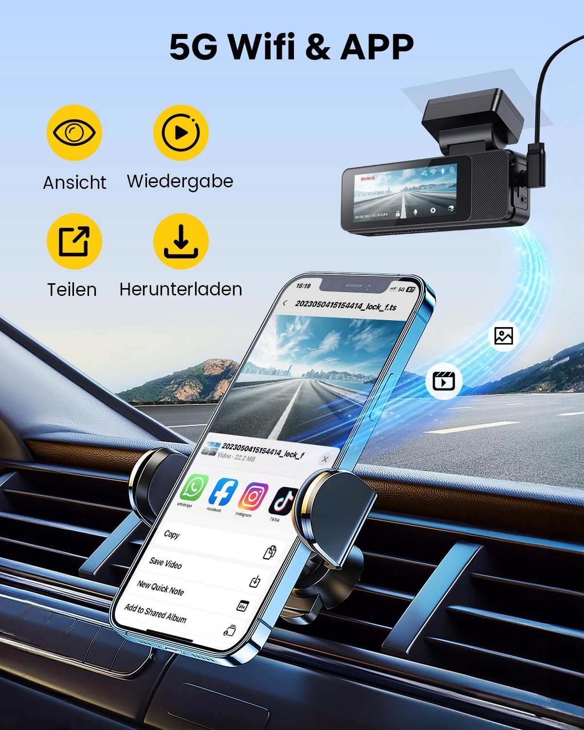 GKU Kamera Samochodowa 4K 2K Ekran Dotykowy GPS WiFi 64GB Karta SD — miniatura 6