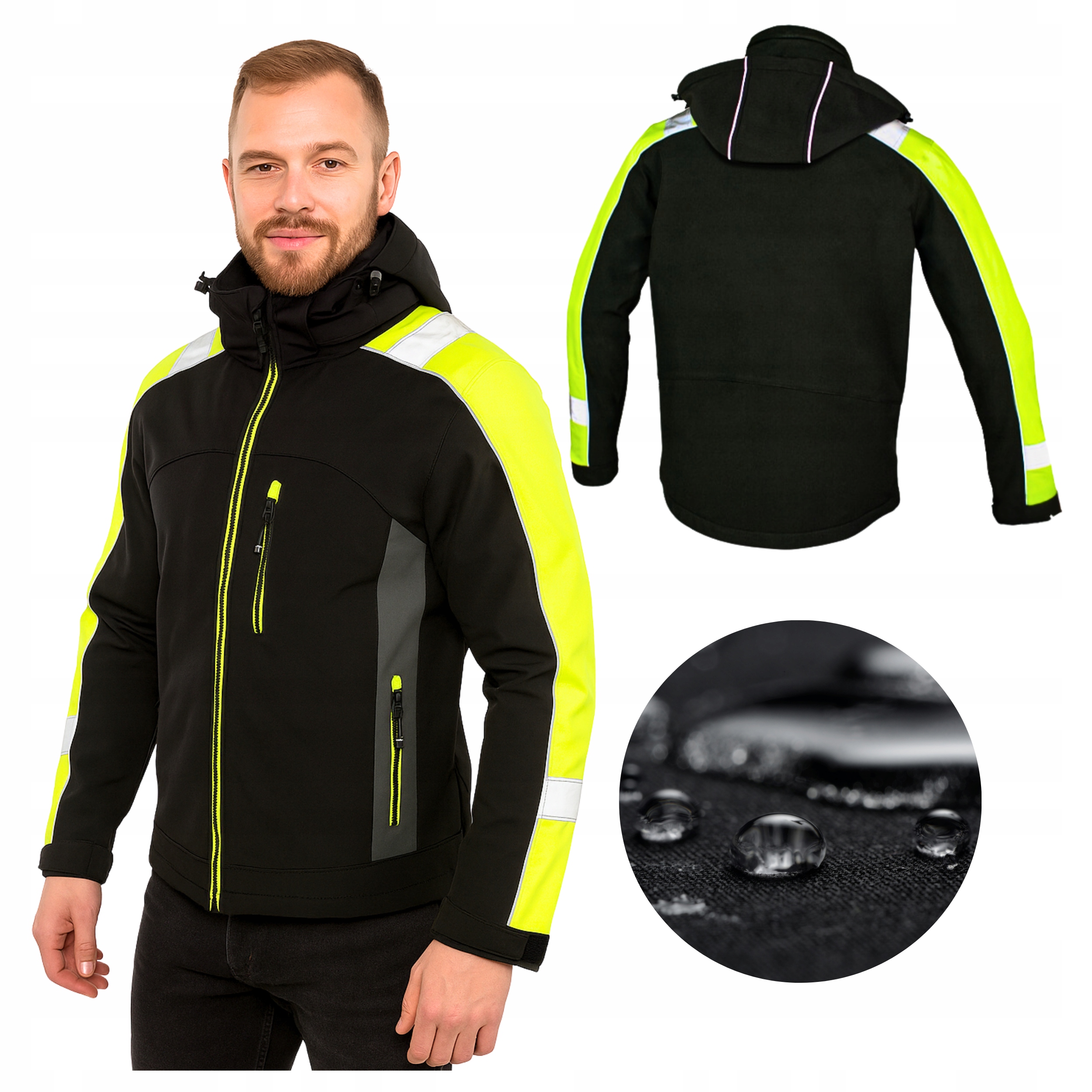 Pánská SOFTSHELLová pracovní bunda Reflexní, Voděodolná s kapucí Bozp XL