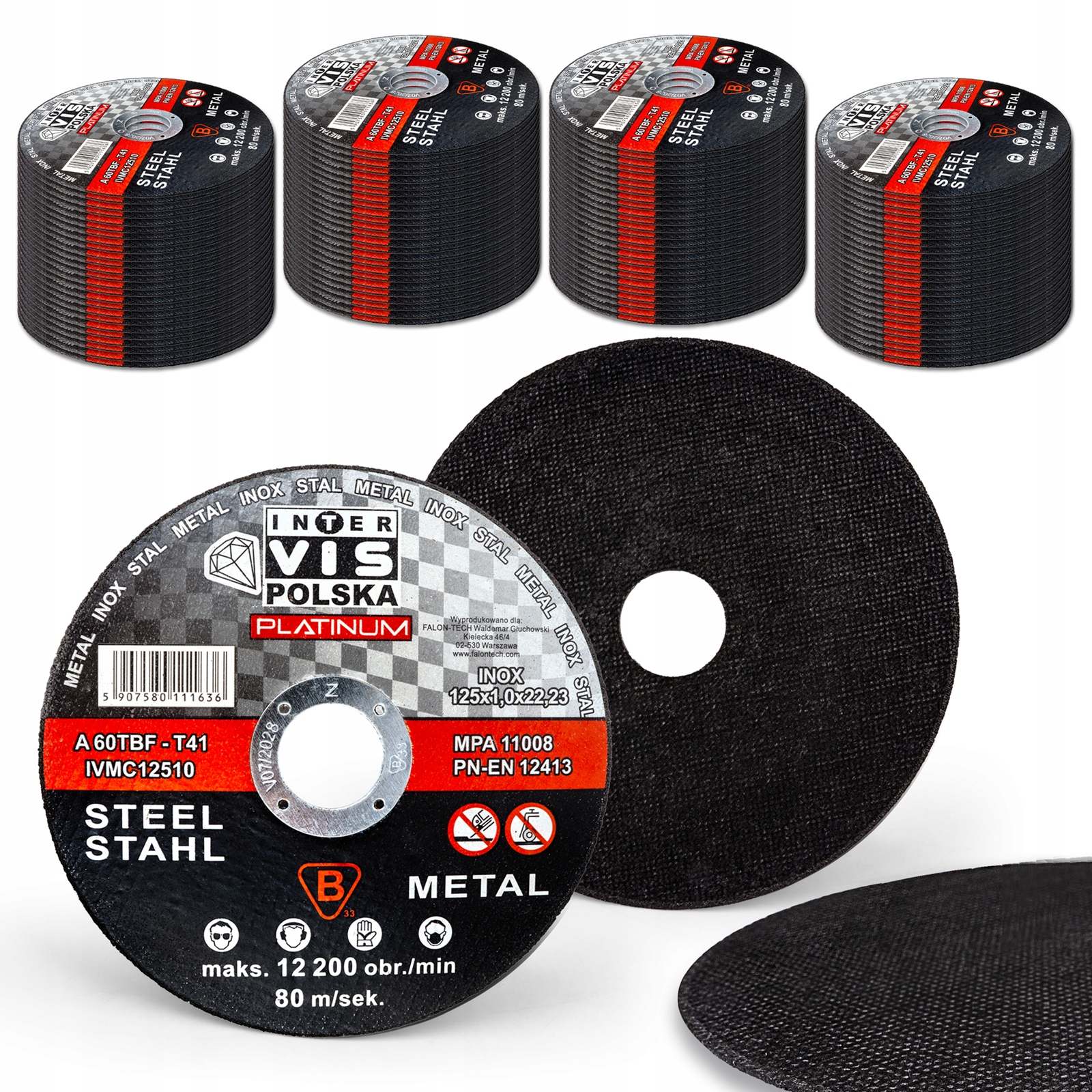 100 x Tarcza Do Cięcia Metalu 125x1mm Inox Stal Szlifierka Kątowa Inter Vis