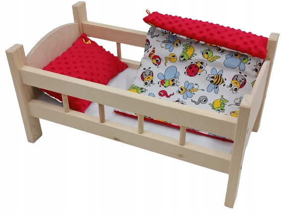 

Łóżeczko Drewniane dla lalek Pościel Minky+bawełna