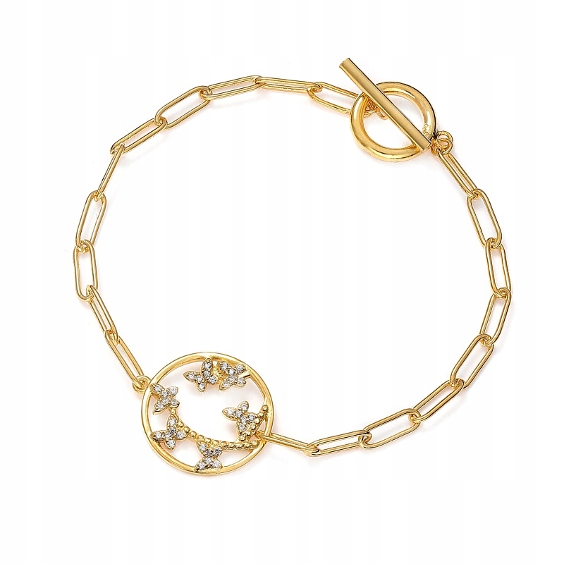 Stříbrný náramek Ag 925 s pozlacenými motýlky B05118