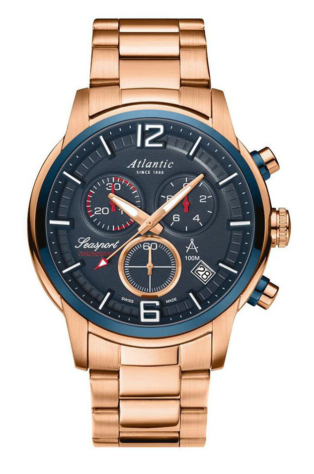Švýcarské Zlaté Sportovní Elegantní Hodinky Atlantic Seasport 87466.44.55
