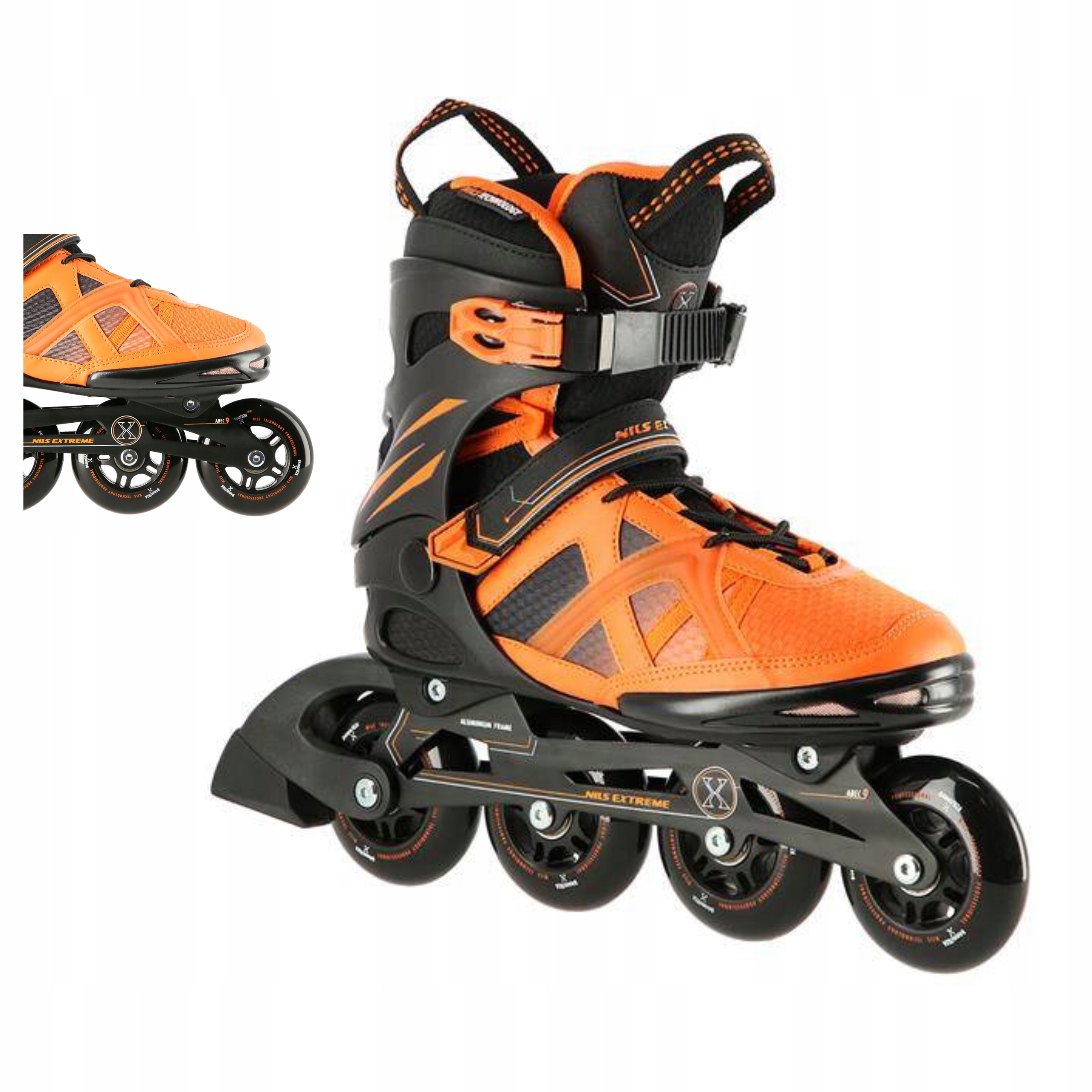 Kolečkové Brusle Brusle 2v1 Slalomové Nils Extreme 38 Černo oranžové ABEC9