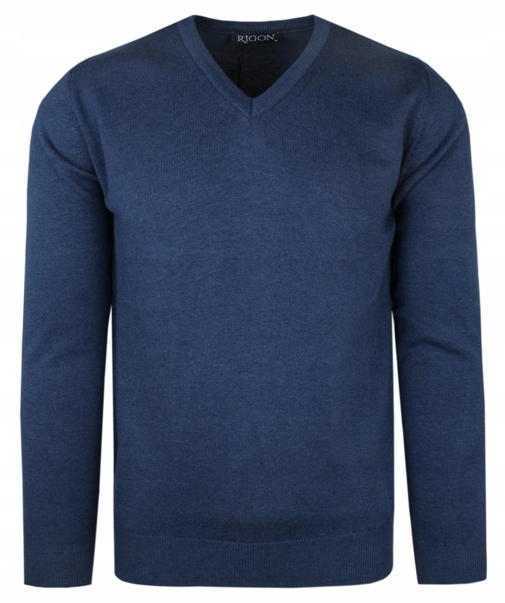 Pánský svetr Polské značky Rigon – V-neck (srdíčko) – modrý – XXL
