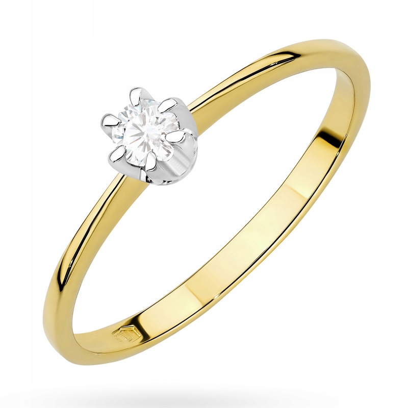 Klasický Zlatý Prstýnek Zásnubní pr. 585 s Briliantem 0,12 ct 14k