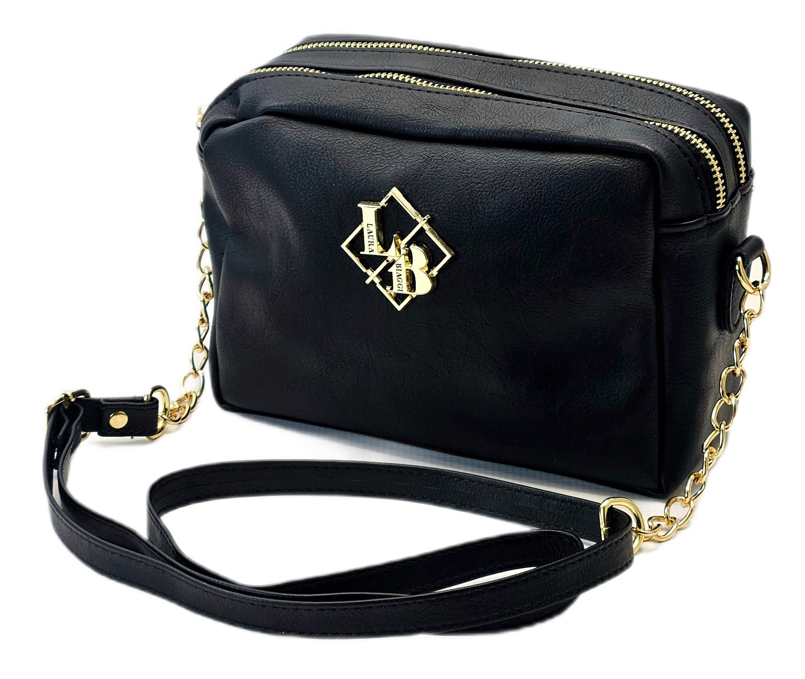 Laura Biaggi Polska Torebka Damska Listonoszka Skórzana Z Paskiem Czarna