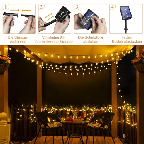 OLLNY Solarne Lampki Zewnętrzne Oświetlnie Żarówki 12M 100 — miniatura 5