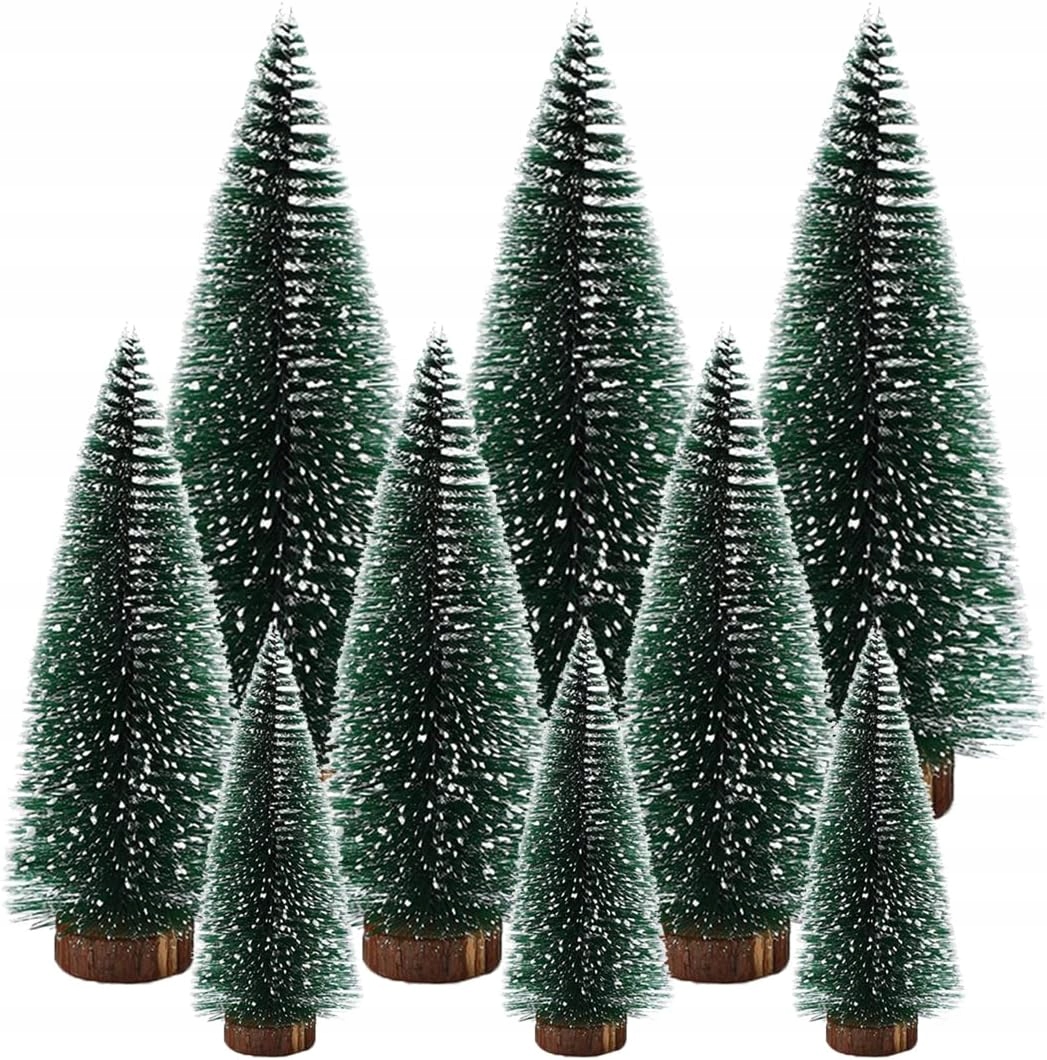 Malé Vánoční Stromky 9 Kusů V Sadě Borovice S Dřevěným Podstavcem