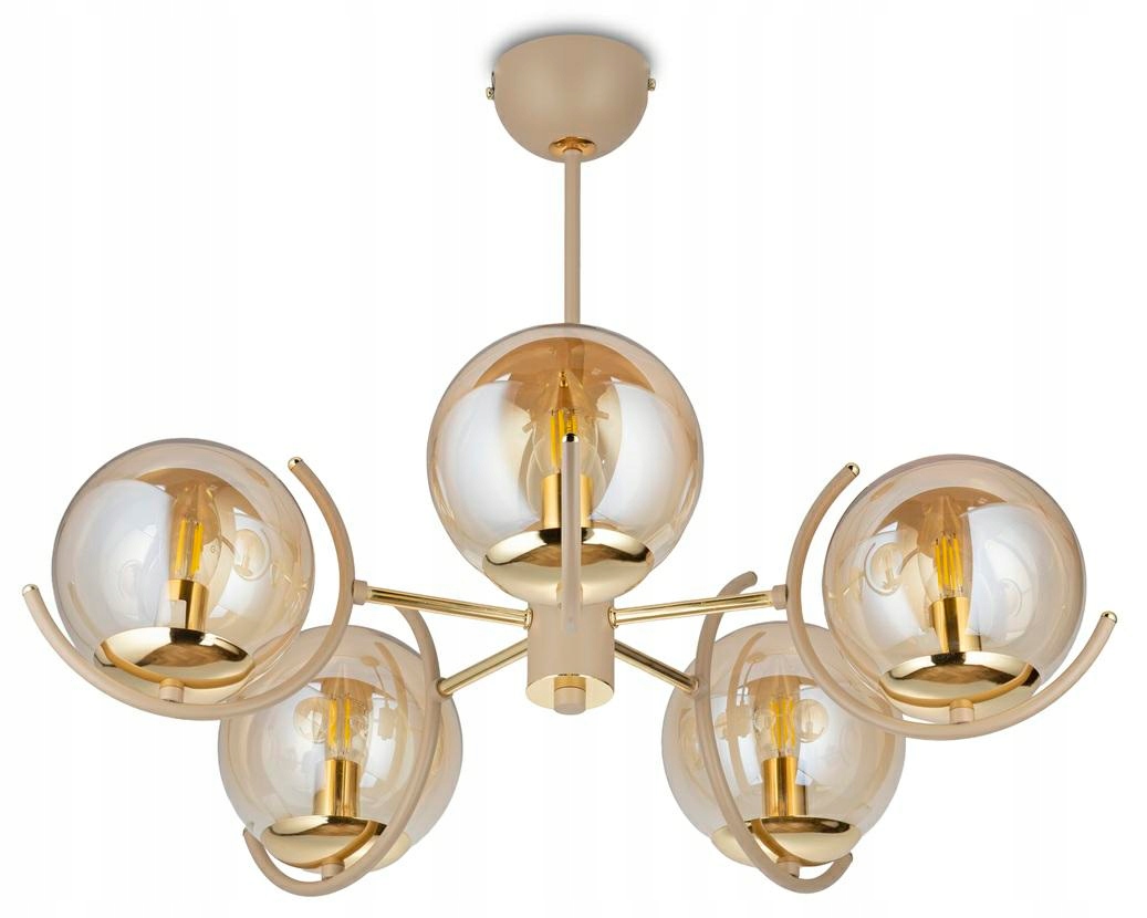 Luster Jacob Béžovo-zlatý 5xE14 60 cm Sklenená stropná lampa Taupe Salon