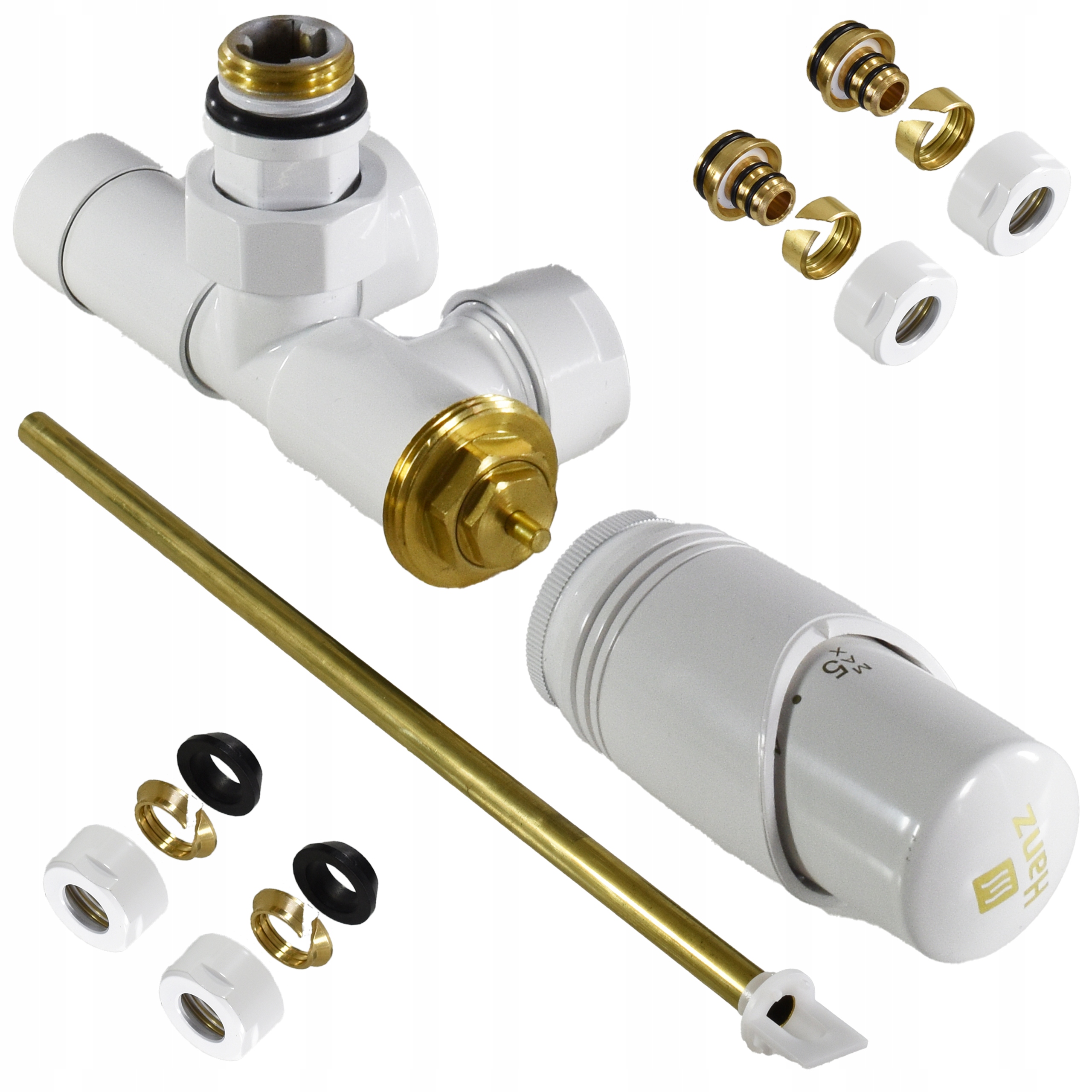 Jednootvorový termostatický ventil Zespolony s univerzální hlavicí, bílý