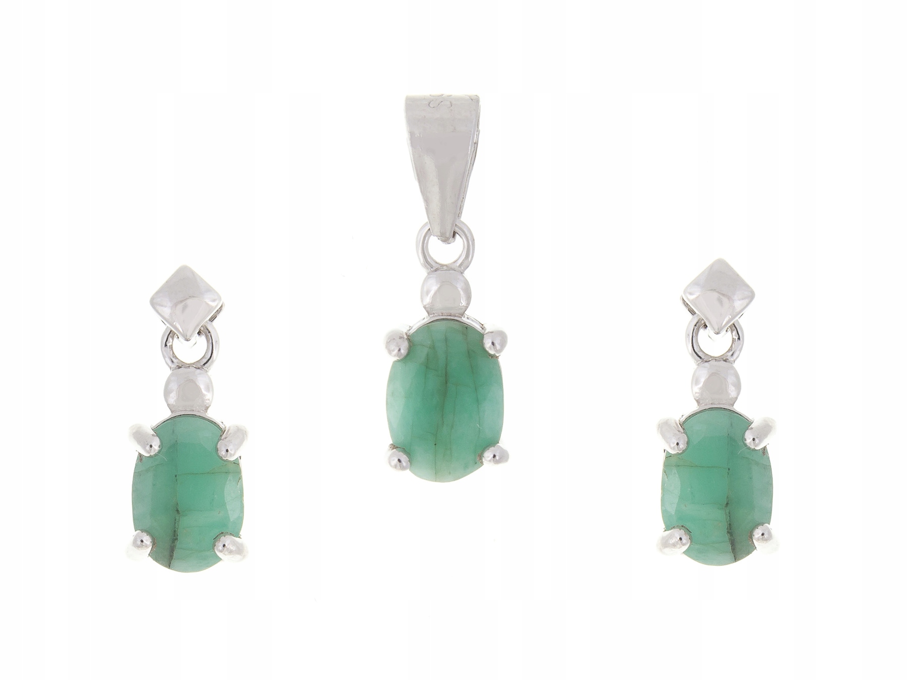 Stříbrný Komplet Rhodiovaný Smaragd Přírodní Dárek